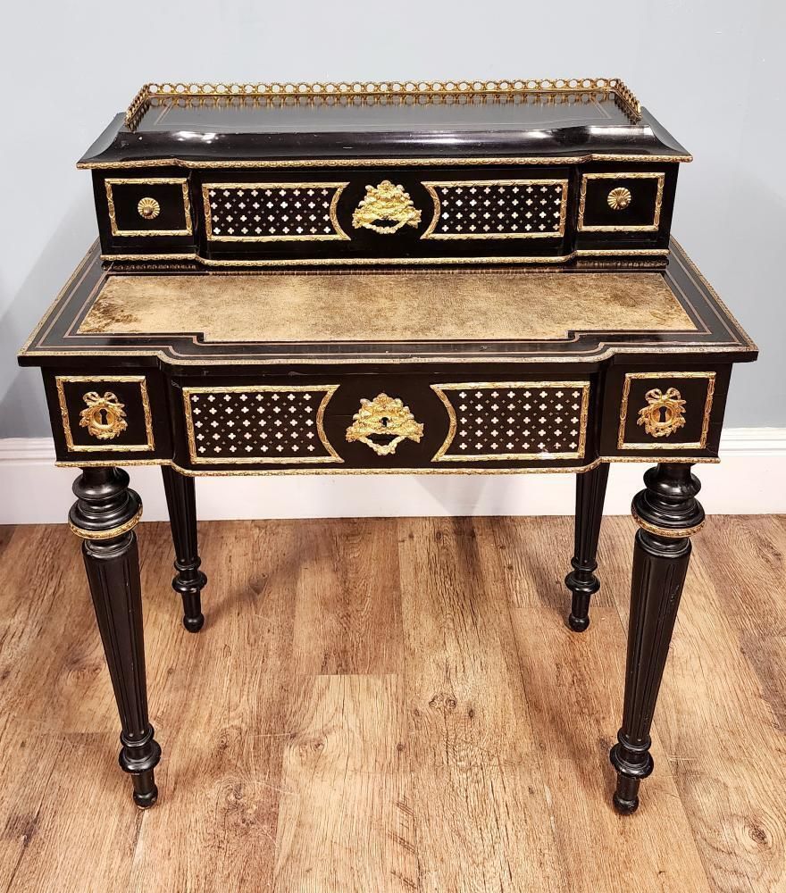 French Napoleon III Ebonised And Gilt Bronze Writing Desk Bonheur Du Jour 1880 photo furniture