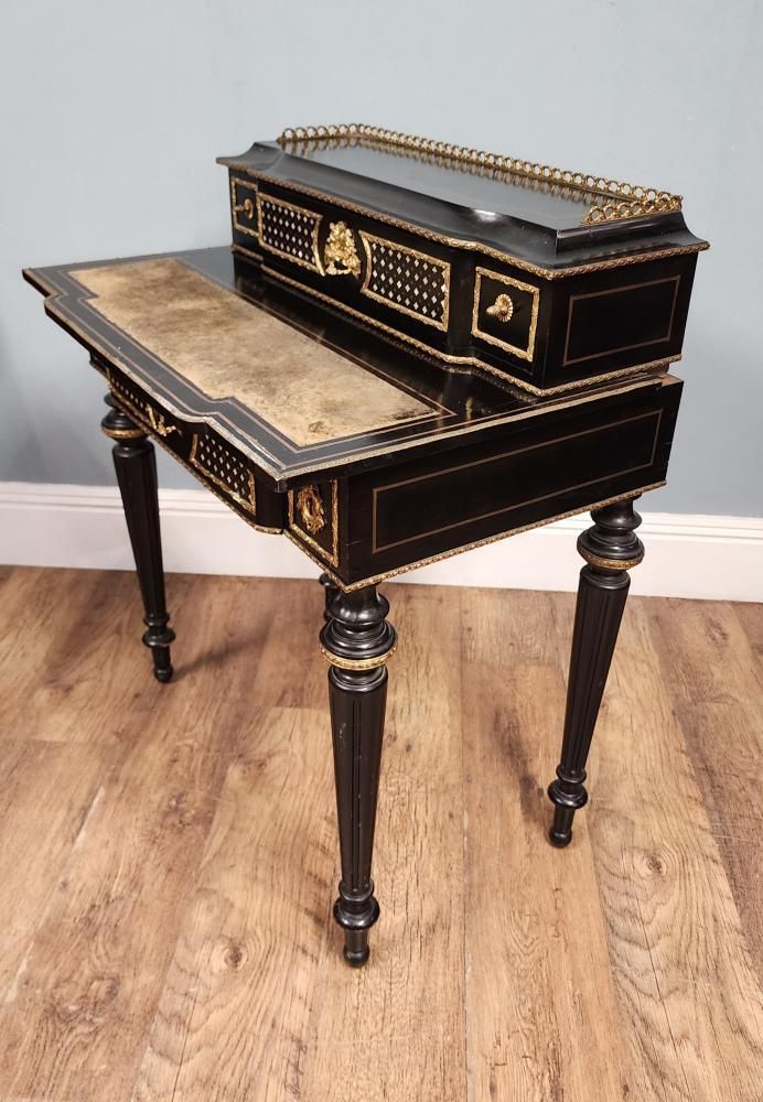 French Napoleon III Ebonised And Gilt Bronze Writing Desk Bonheur Du Jour 1880 photo vintage