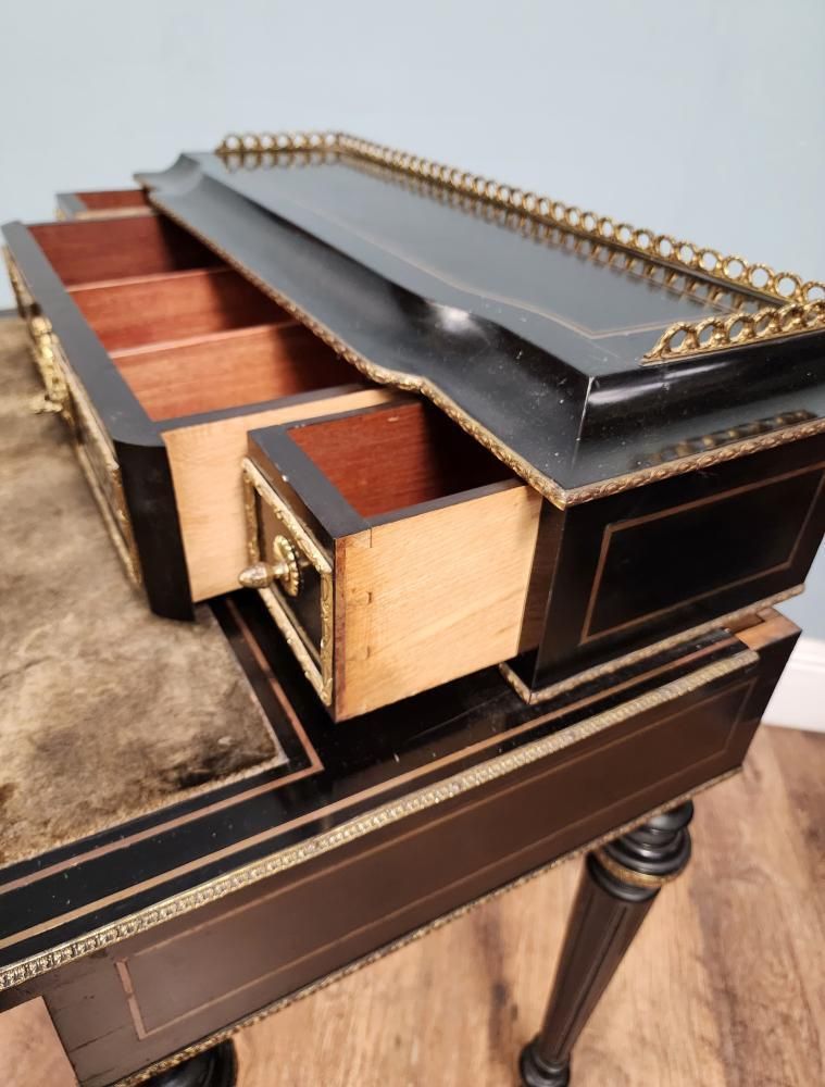 photo for sale French Napoleon III Ebonised And Gilt Bronze Writing Desk Bonheur Du Jour 1880