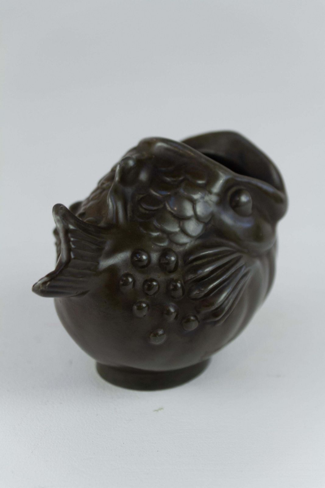 Danish Art Deco Fish Vase In Disko Metal By Just Andersen, 1930s. photo vinterior