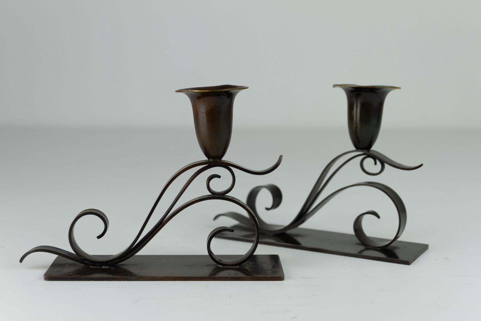 Danish Art Nouveau Candle Holders By H.F. Bronze, 1920s. Set Of 2. photo vintage