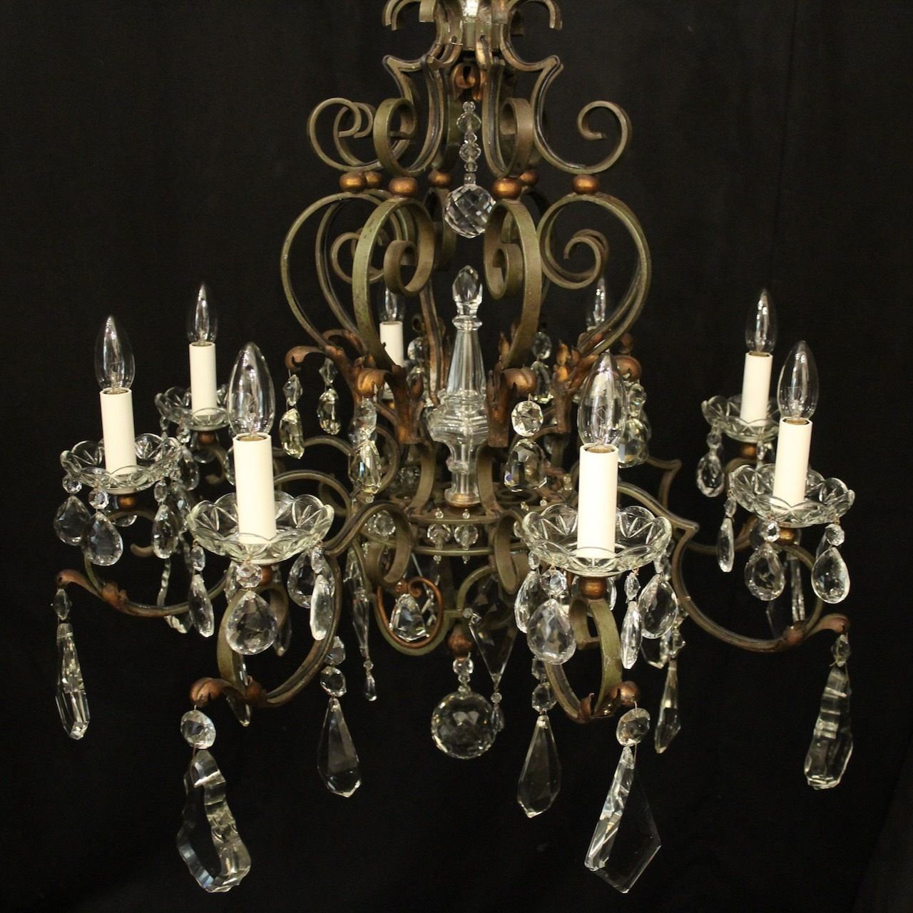 French Polychrome Wrought Iron Antique Chandelier photo vinterior