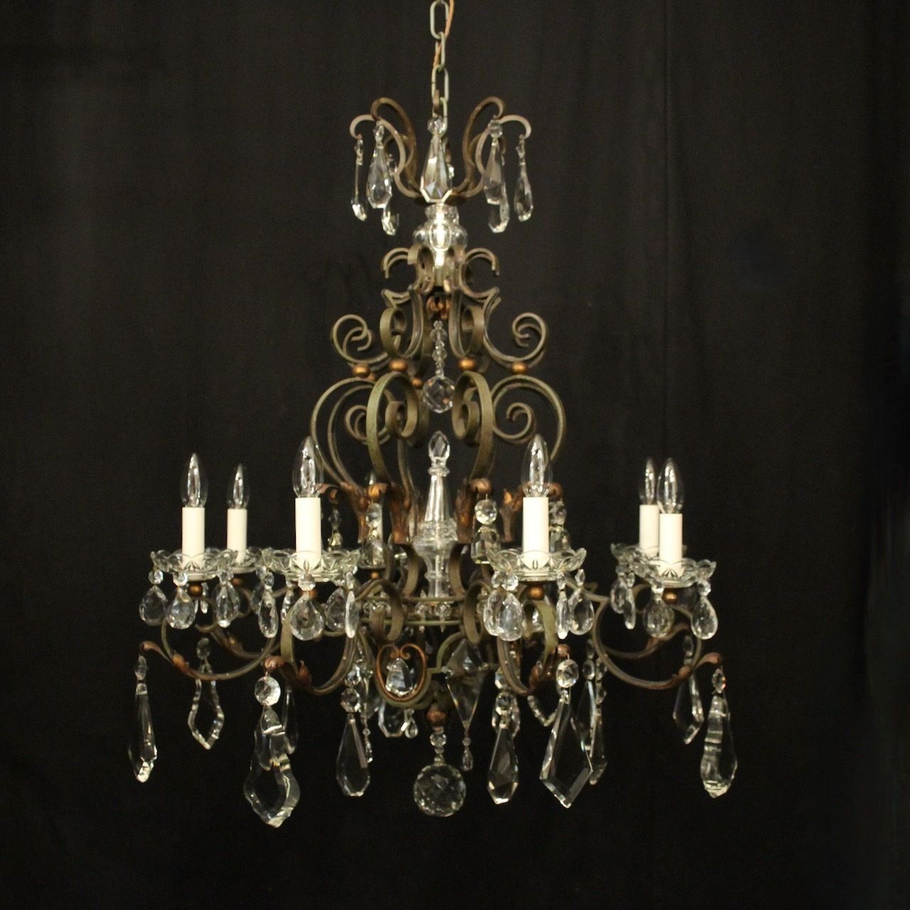 French Polychrome Wrought Iron Antique Chandelier