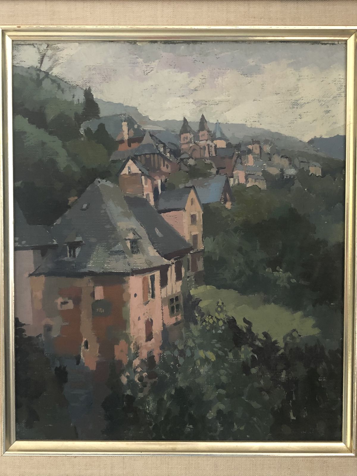 20th Century Oil Painting Provence Townscape By Listed British Artist photo vinterior