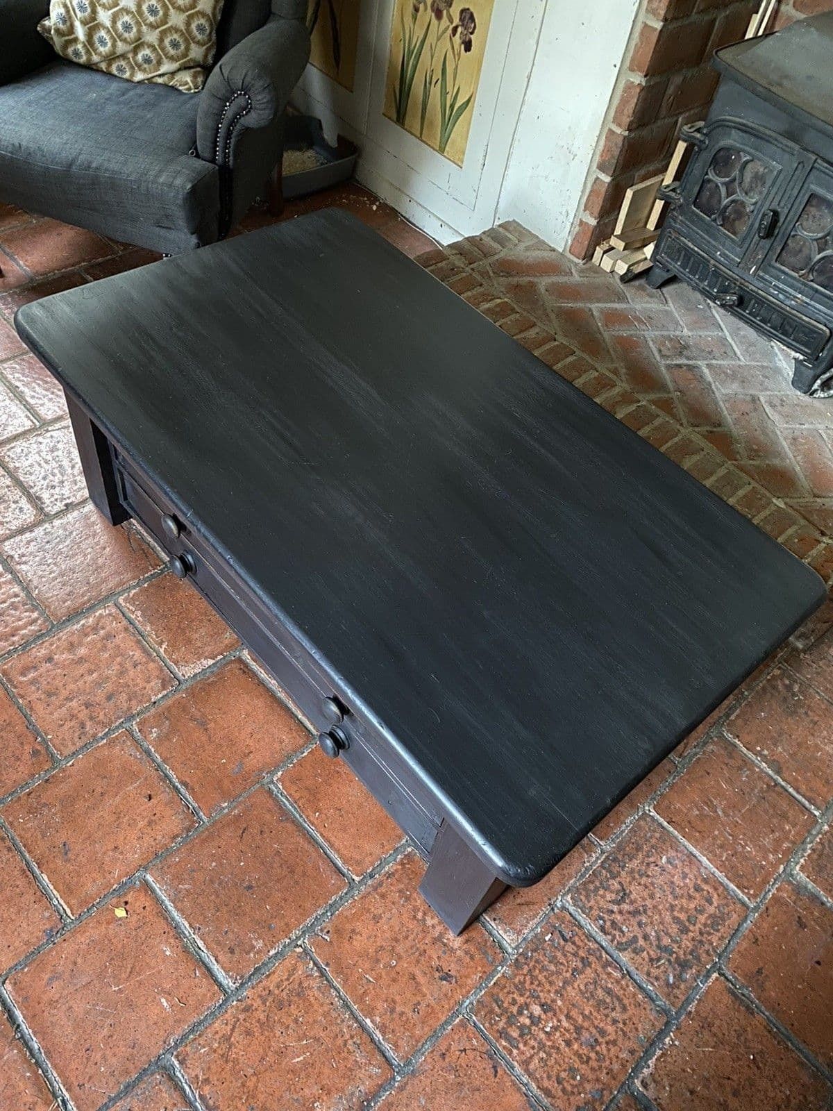 photo buy Large Black Painted Pine Late 20th Century Coffee Tv Table Plan Chest Style