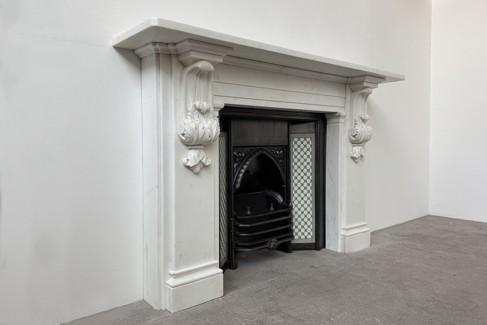 Substantial Antique William IV Carved Statuary White Marble Fireplace Surround photo for sale