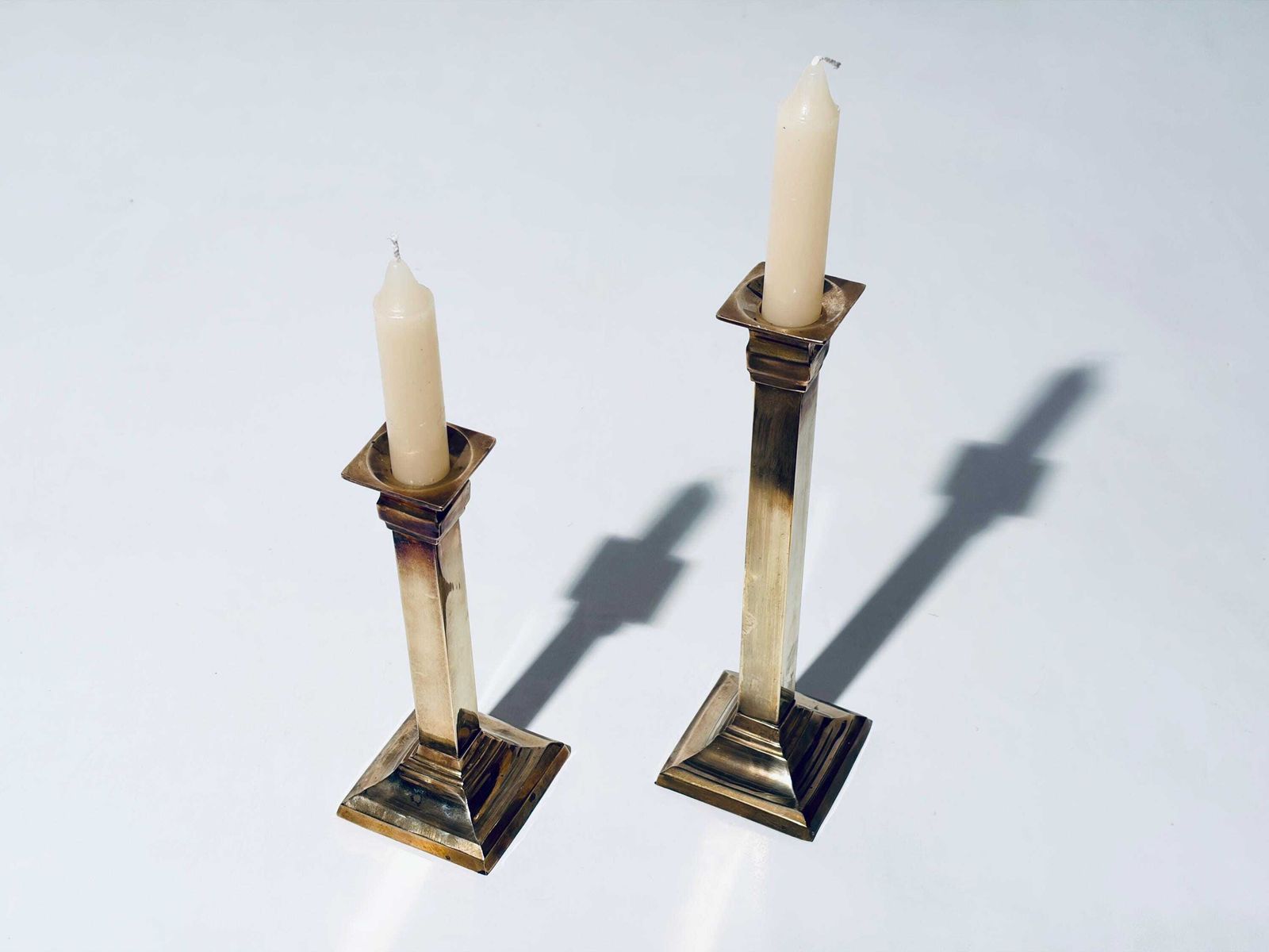 Two Brass Column Candle Holders / Hollywood Regency Classic Decor France photo 90.0