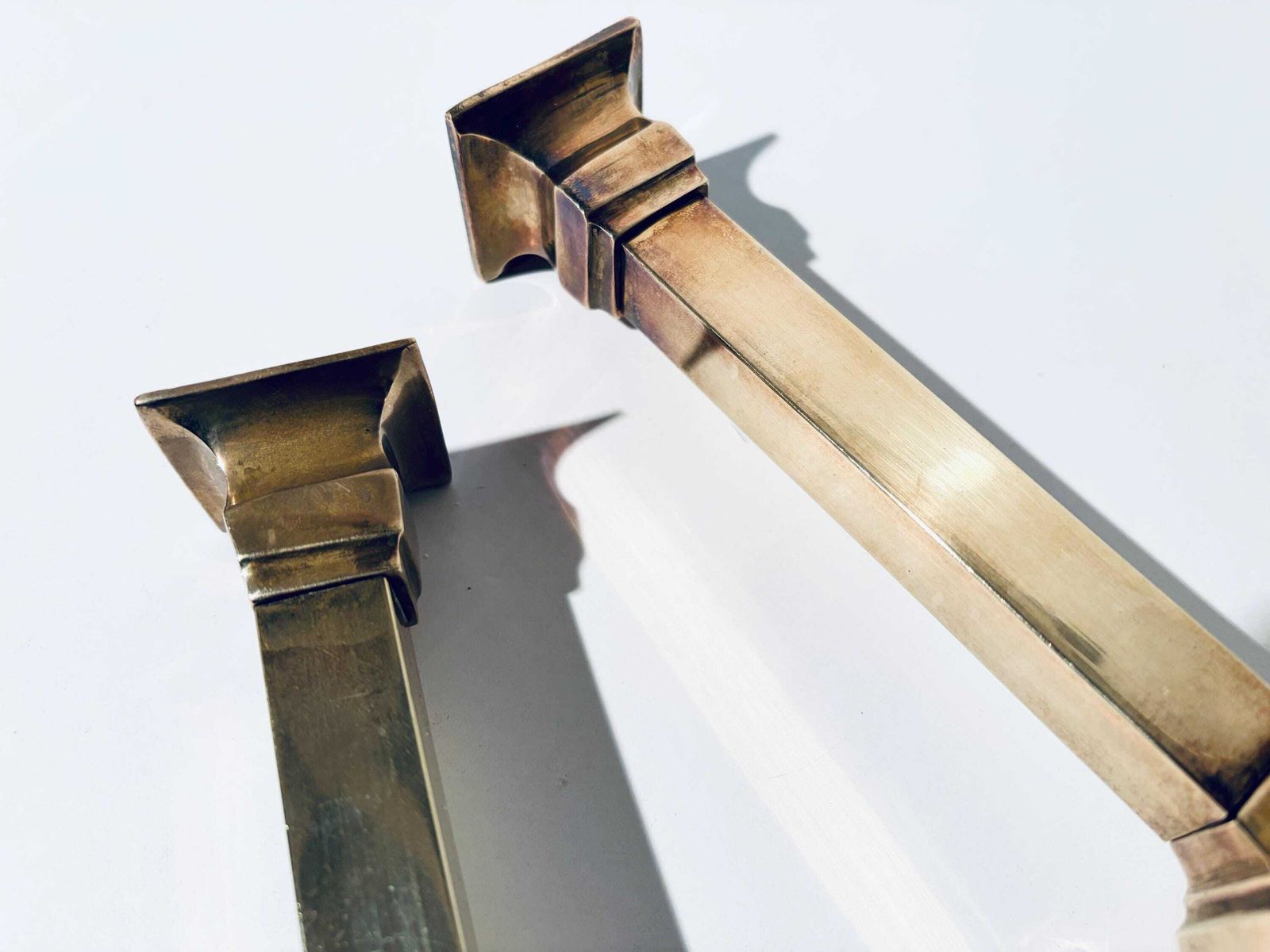 Two Brass Column Candle Holders / Hollywood Regency Classic Decor France photo vintage