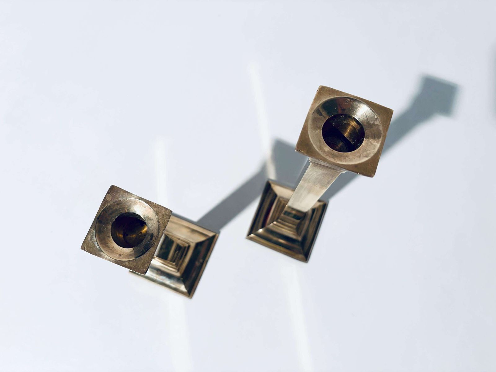 photo for sale Two Brass Column Candle Holders / Hollywood Regency Classic Decor France
