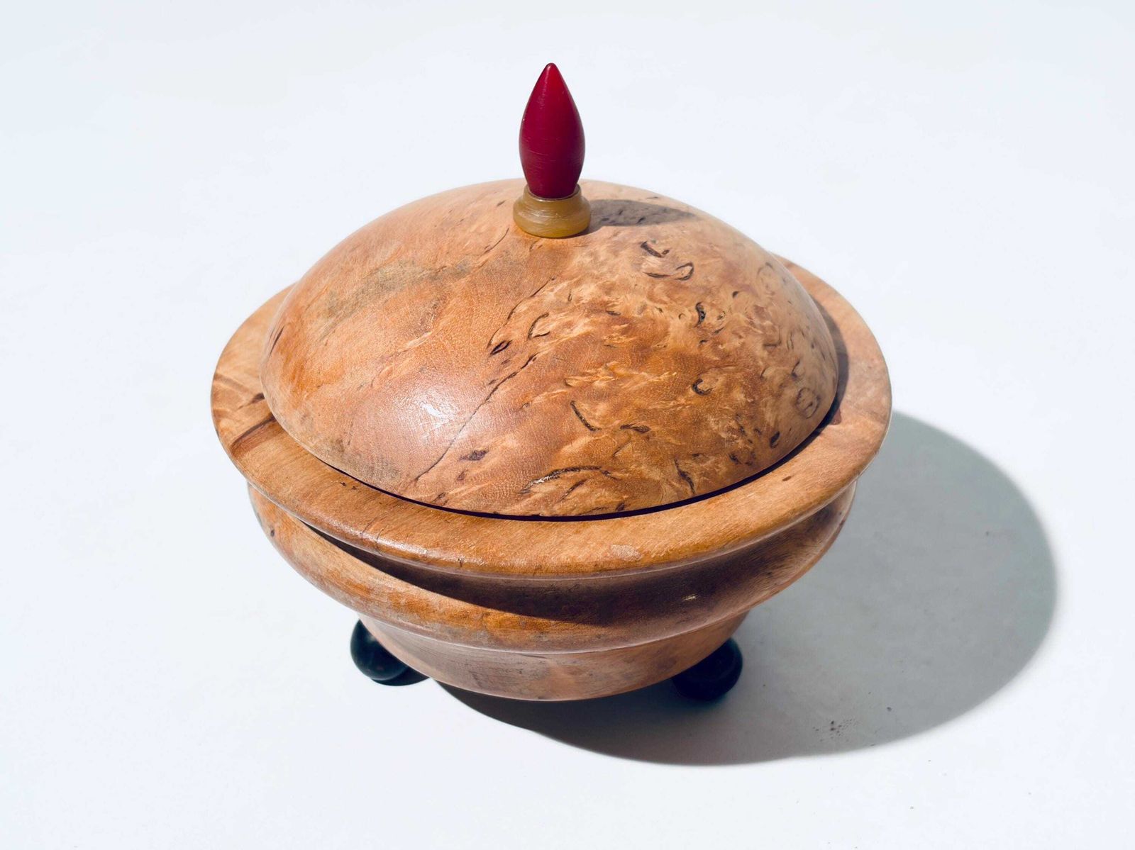 Art Deco Wooden Jewelery Box Round Bowl With Lid / 1920s Design Decor photo for sale