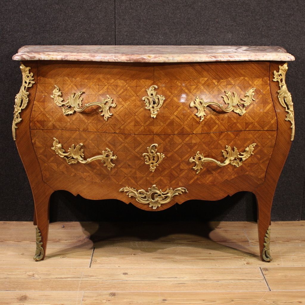 20th Century French Inlaid Dresser With Marble Top photo for sale