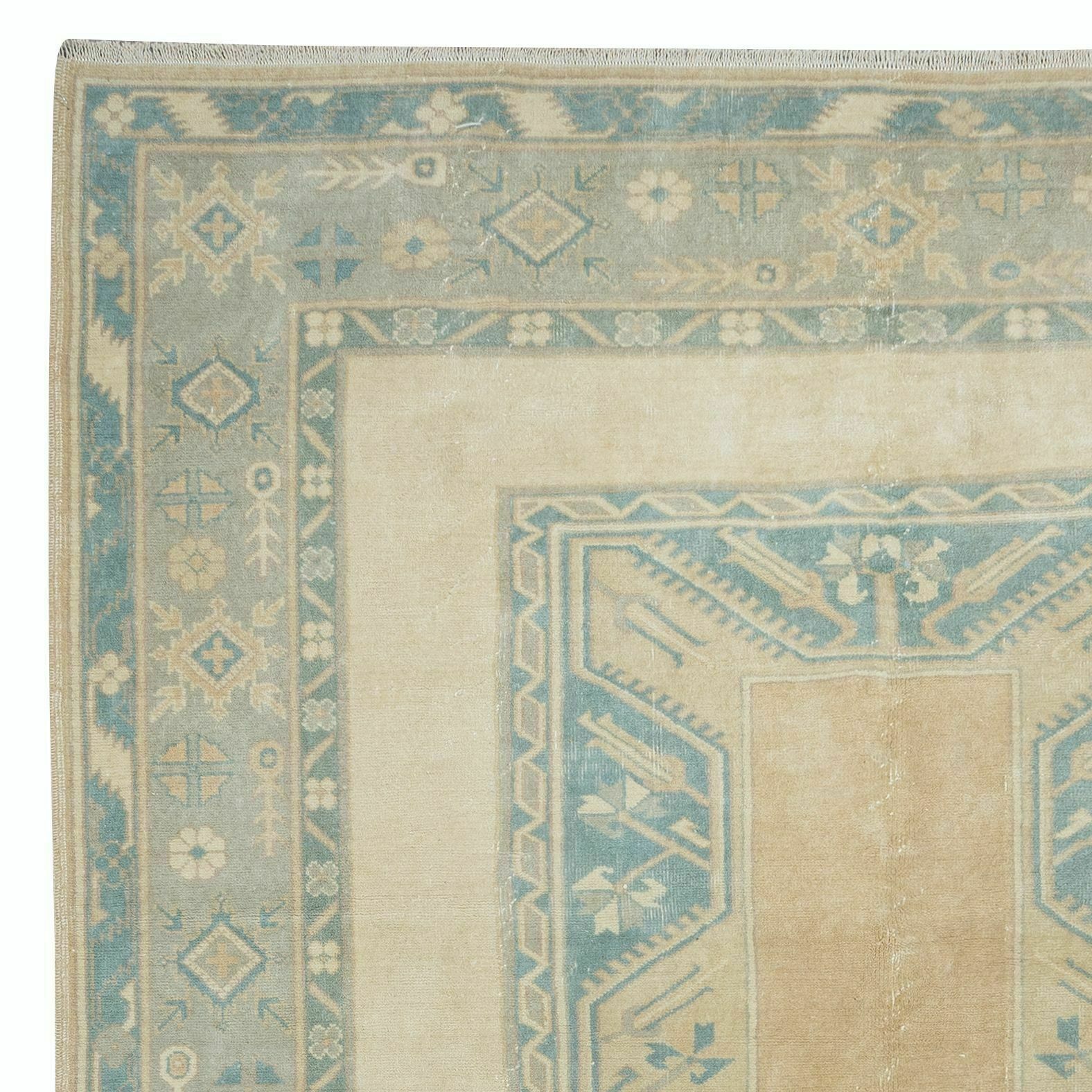 6.5x9.7 Ft Faded Hand Knotted Oushak Rug, Vintage Geometric Anatolian Carpet photo Textiles