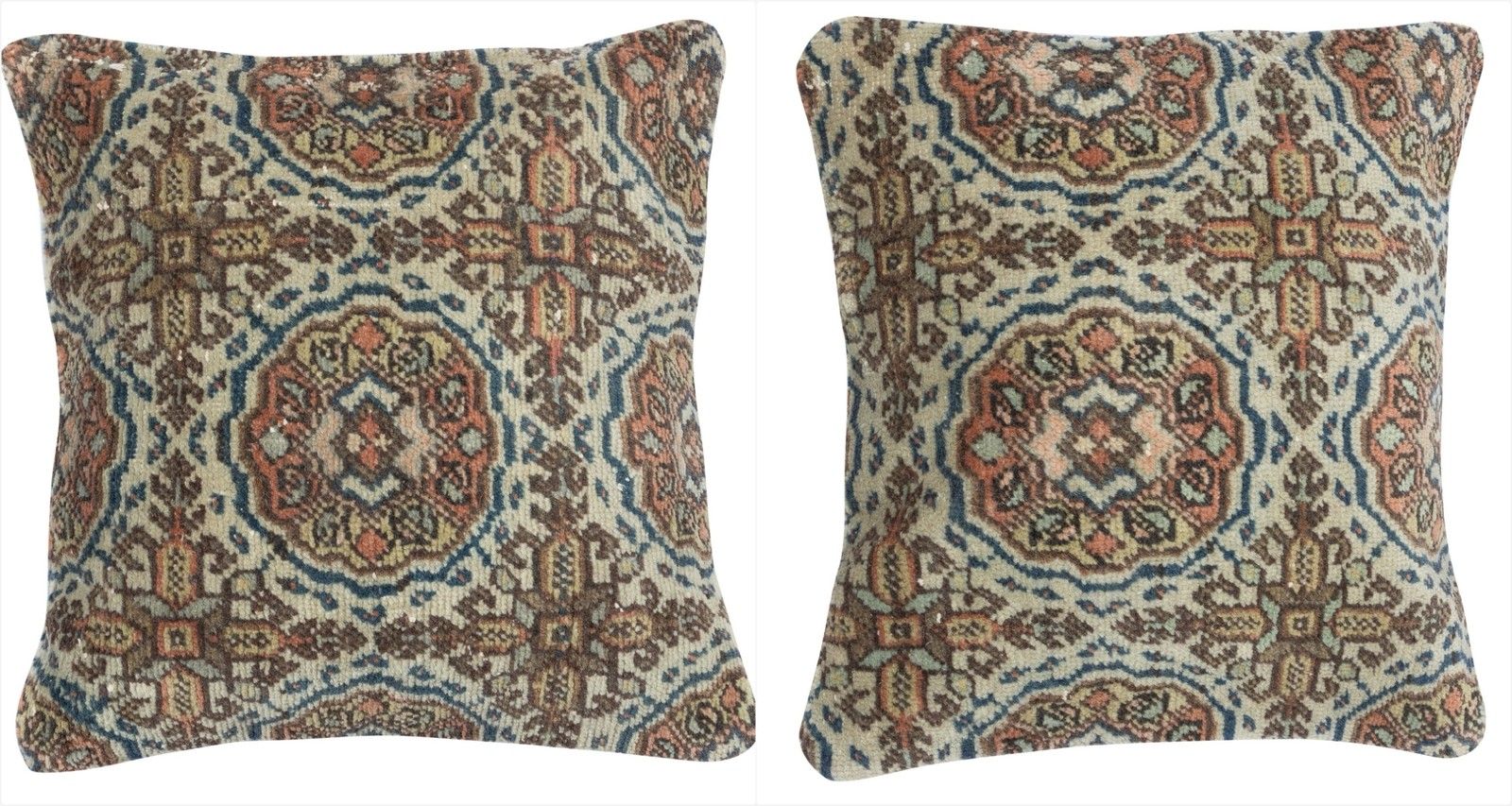 16"X16" Set Of 2 Vintage Handmade Rug Cushion Covers. Wool Throw Pillow Covers