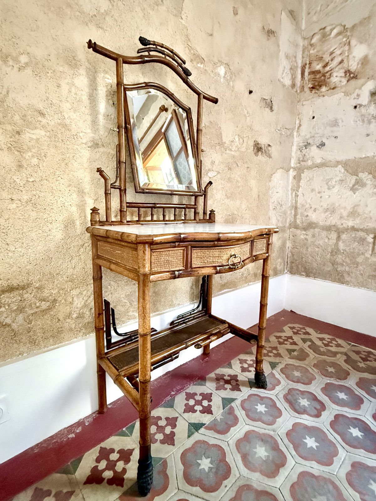 C19th French Bamboo & Marble Washstand Dresser photo for sale