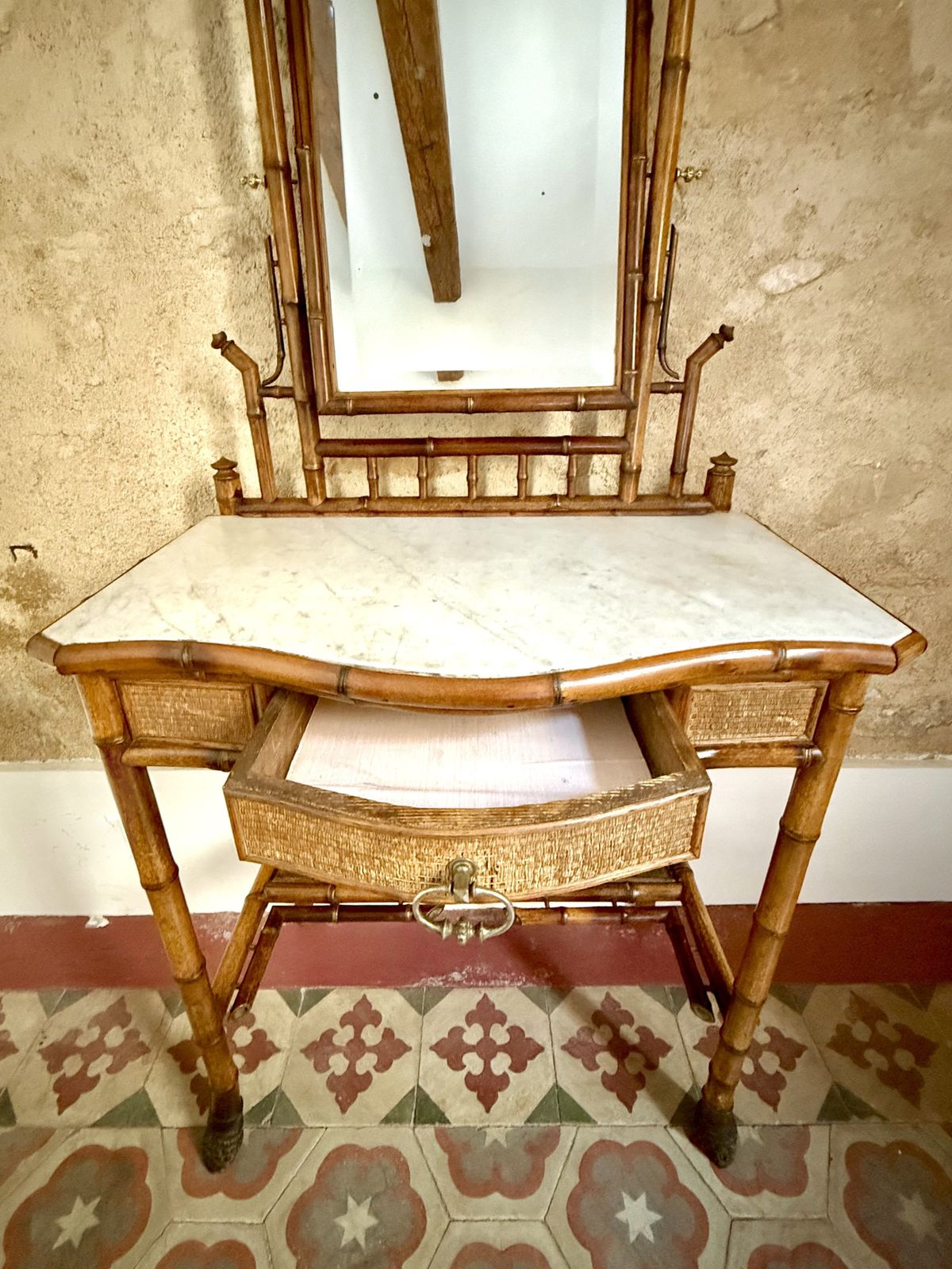 C19th French Bamboo & Marble Washstand Dresser photo Furniture