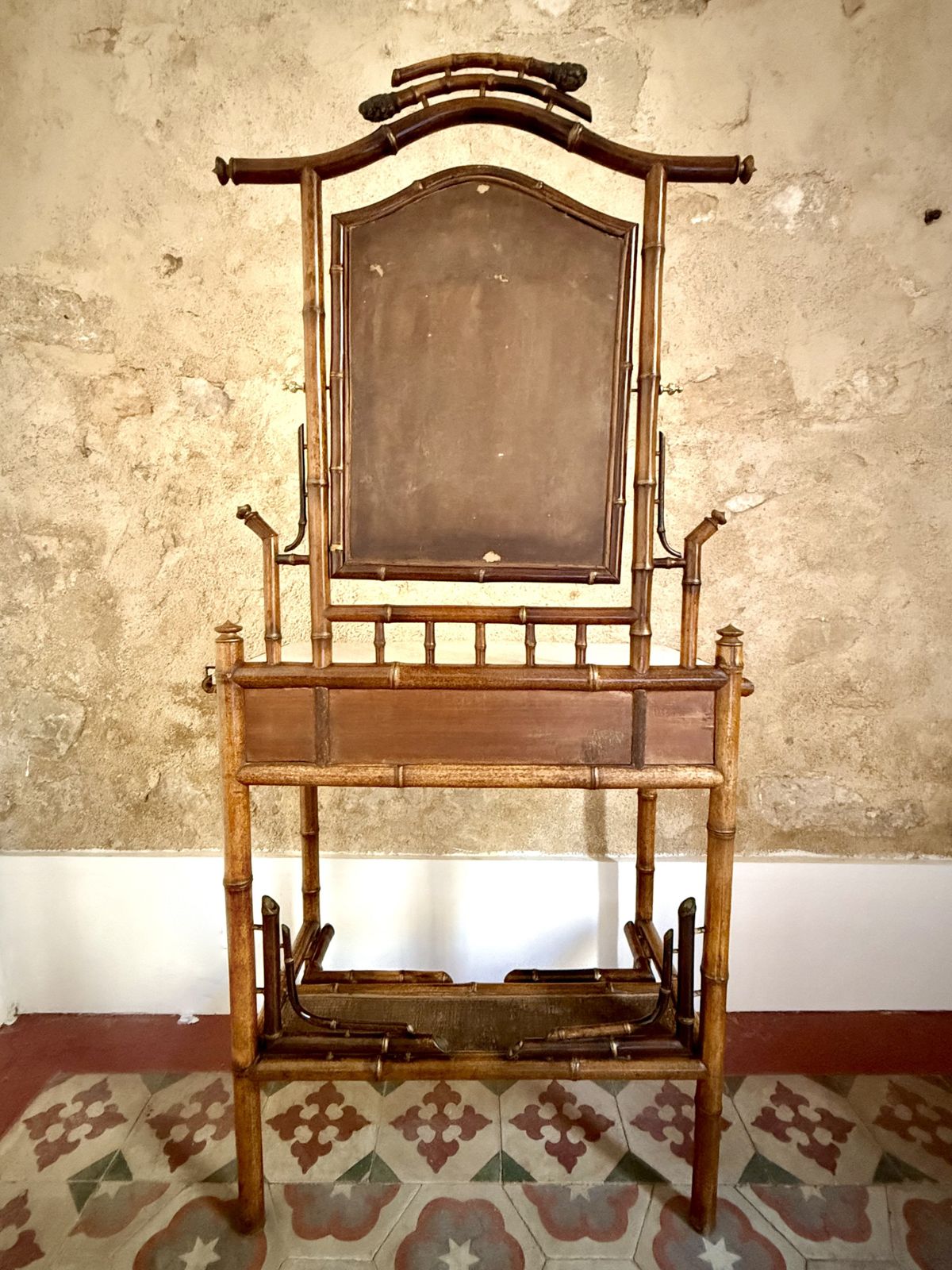 C19th French Bamboo & Marble Washstand Dresser photo vintage