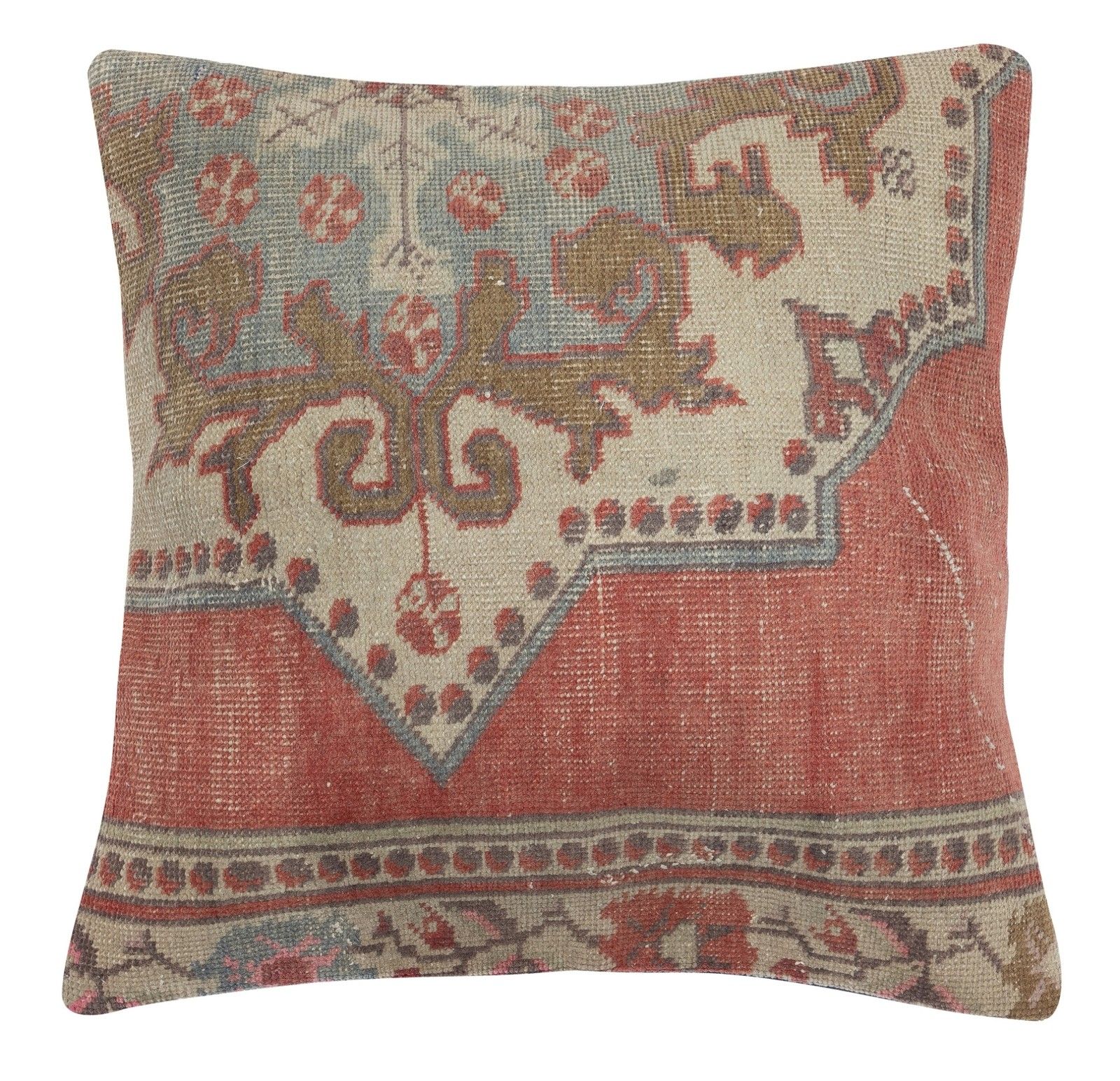 24"X24" Hand Knotted Wool Rug Cushion Cover. Rustic Throw Pillow. Home Gift