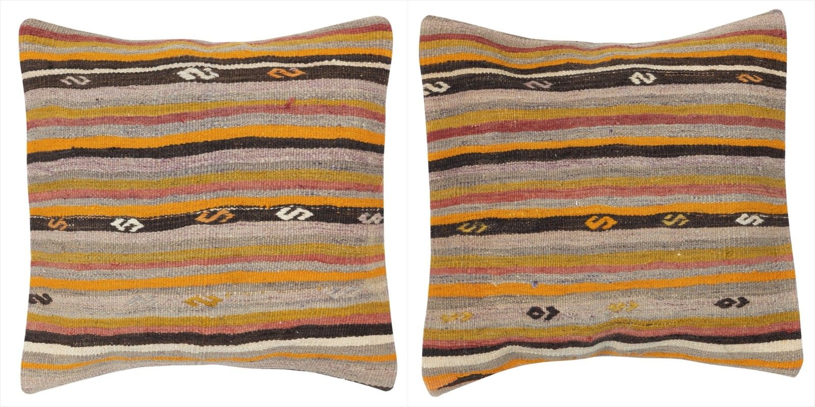 20"X20" Set Of 2 Hand Woven Kilim Cushion Covers. A Pair Of Lace Pillow Covers