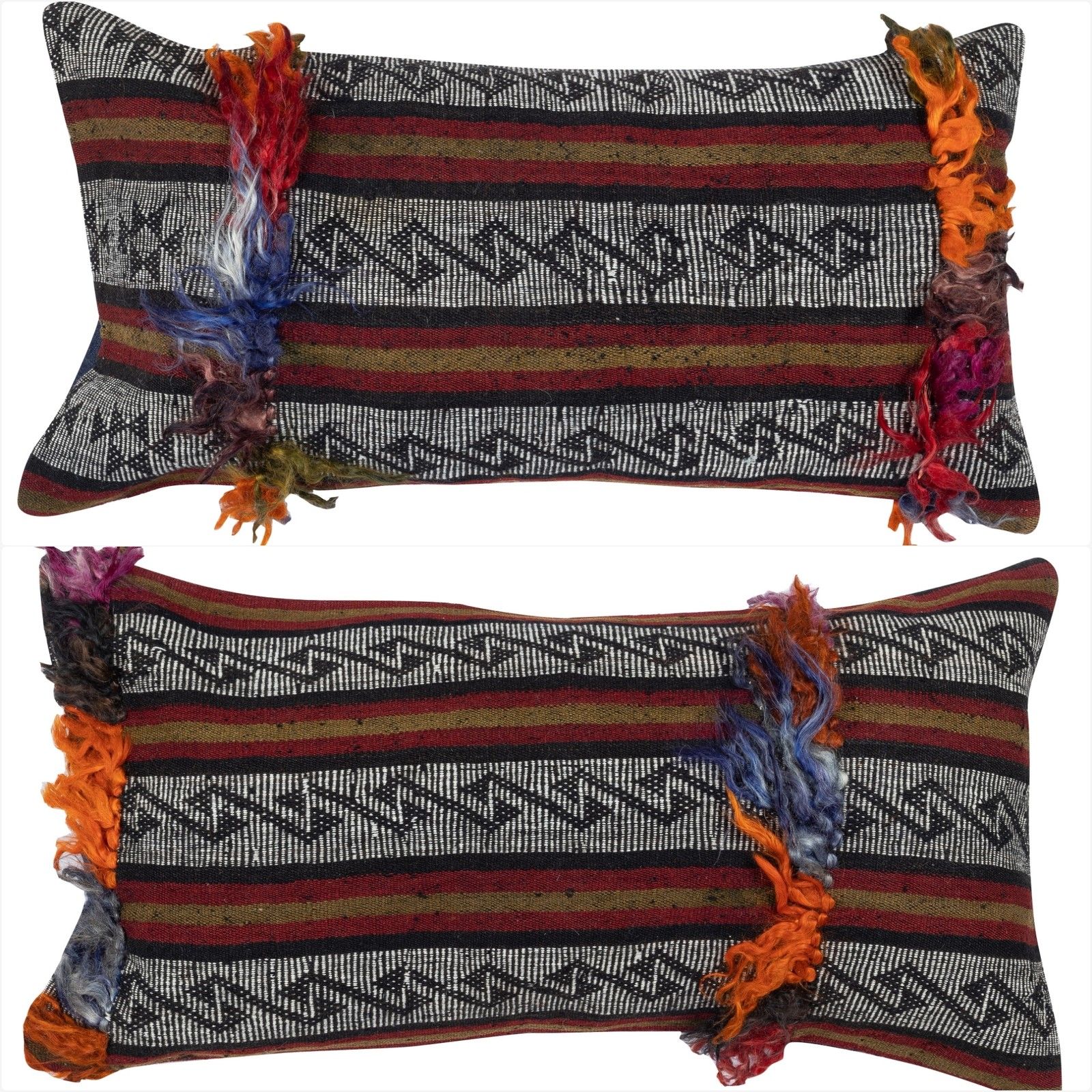 16"X28" Set Of 2 Handmade Kilim Cushion Covers. A Pair Of Lumbar Pillow Covers
