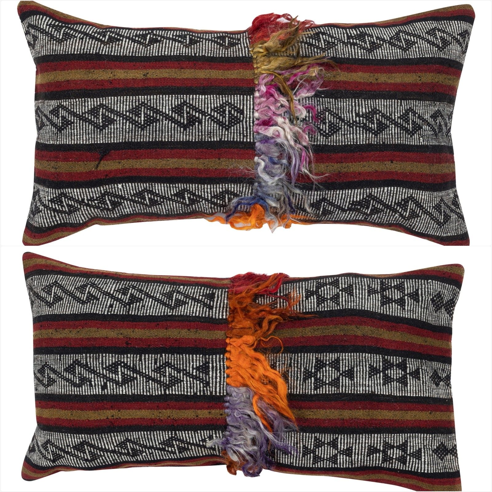 16"X28" Set Of 2 Handmade Kilim Cushion Covers. A Pair Of Lumbar Pillow Covers