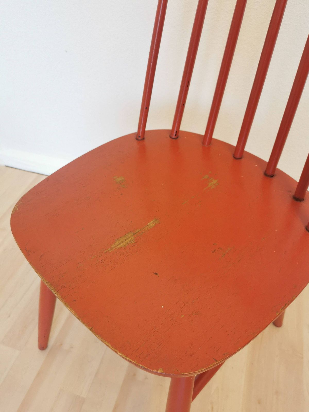 Vintage Coral Red Dining Chair: Ilmari Tapiovaara Style, Stol Kamnik 1960s photo furniture