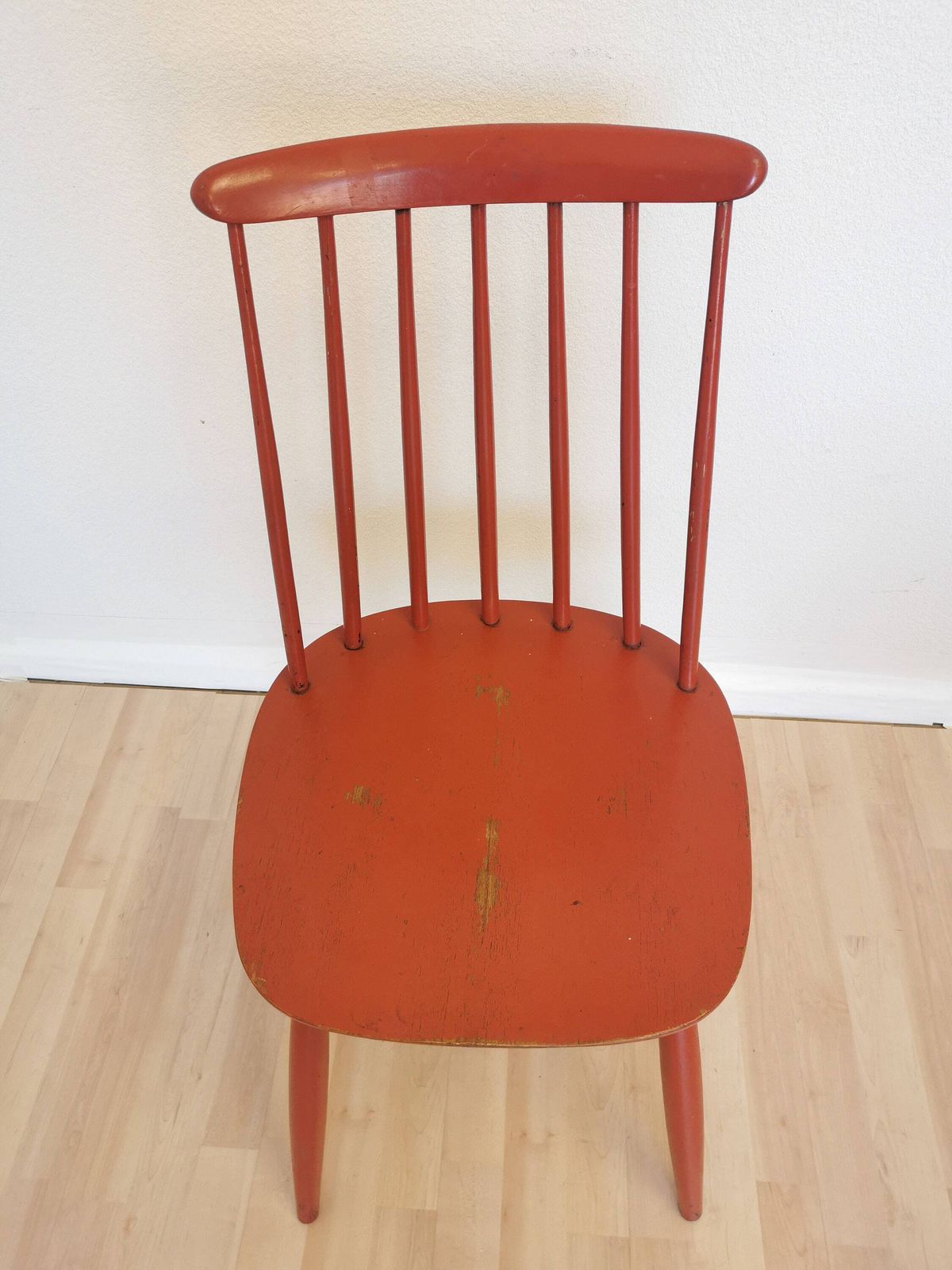 Vintage Coral Red Dining Chair: Ilmari Tapiovaara Style, Stol Kamnik 1960s photo vintage