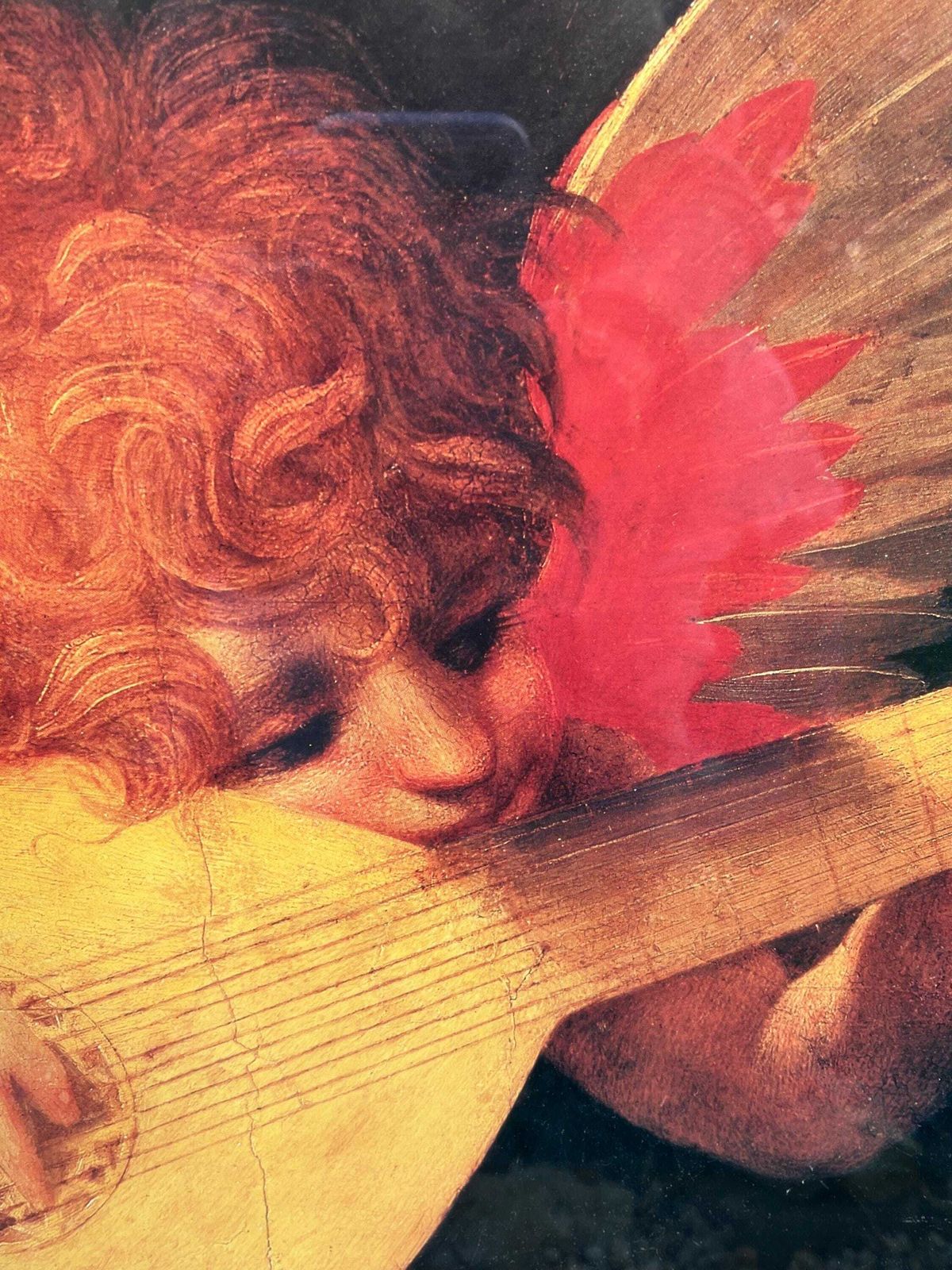 Vintage Large Framed Print Of Angel Playing Lute An Oil On Wood By Rosso Fiorentino Circa 1571 photo vintage