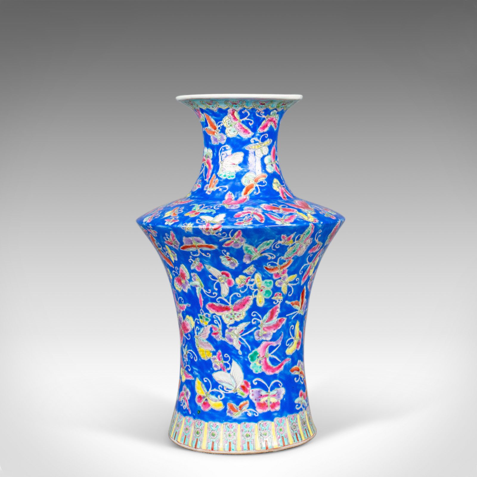Oriental Flower Vase, Decorative, Ceramic, Butterflies, 20th Century