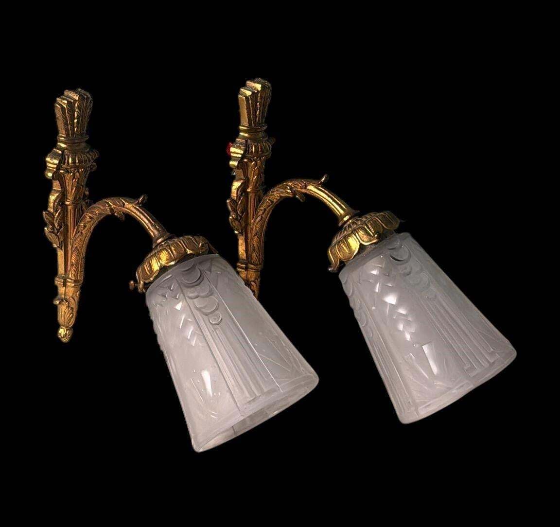 Art Nouveau Art Deco Pair Of Gilt Bronze And Cut Glass Wall Sconces photo furniture