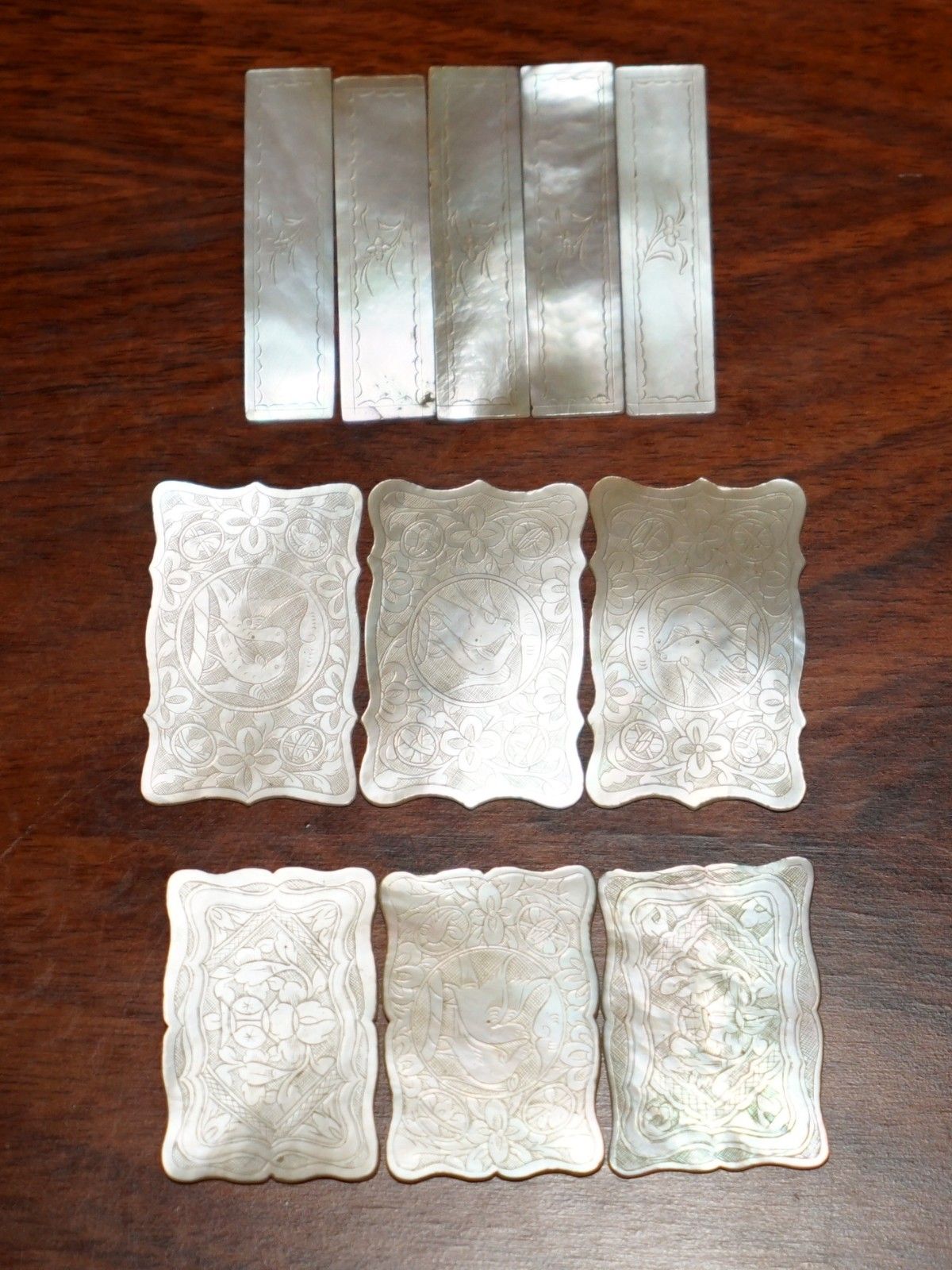 Suite Of Rare Antique Chinese Mother Of Pearl Pair Of Doves Mah Jong Counters photo vintage