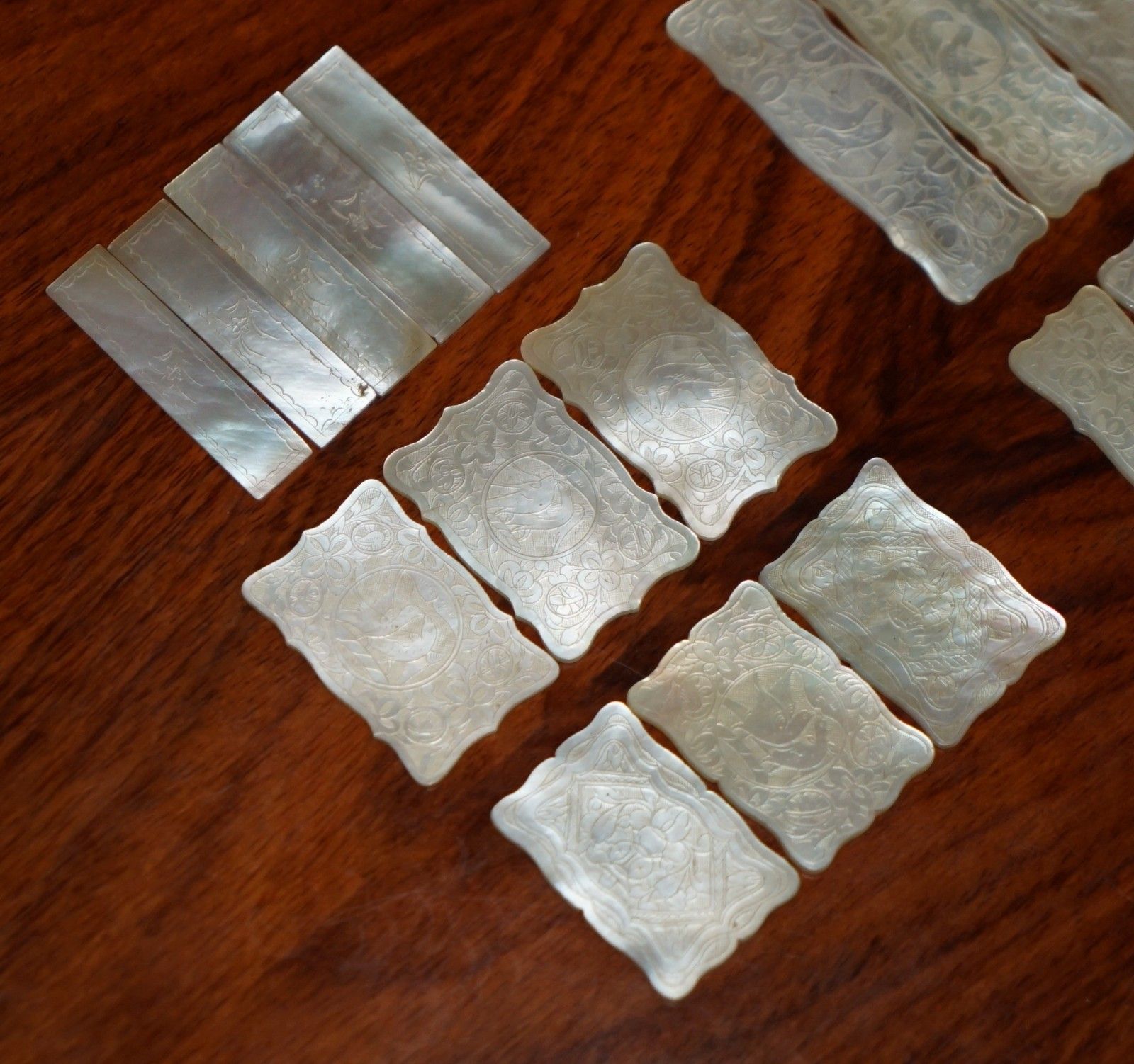 photo furniture Suite Of Rare Antique Chinese Mother Of Pearl Pair Of Doves Mah Jong Counters