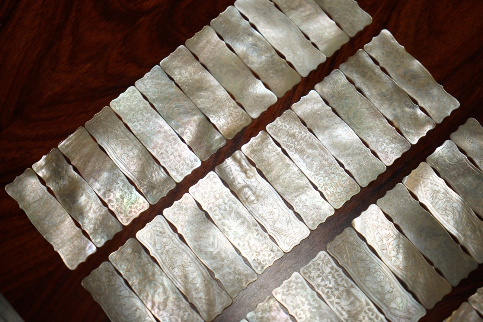 Home Decor Suite Of Rare Antique Chinese Mother Of Pearl Pair Of Doves Mah Jong Counters photo