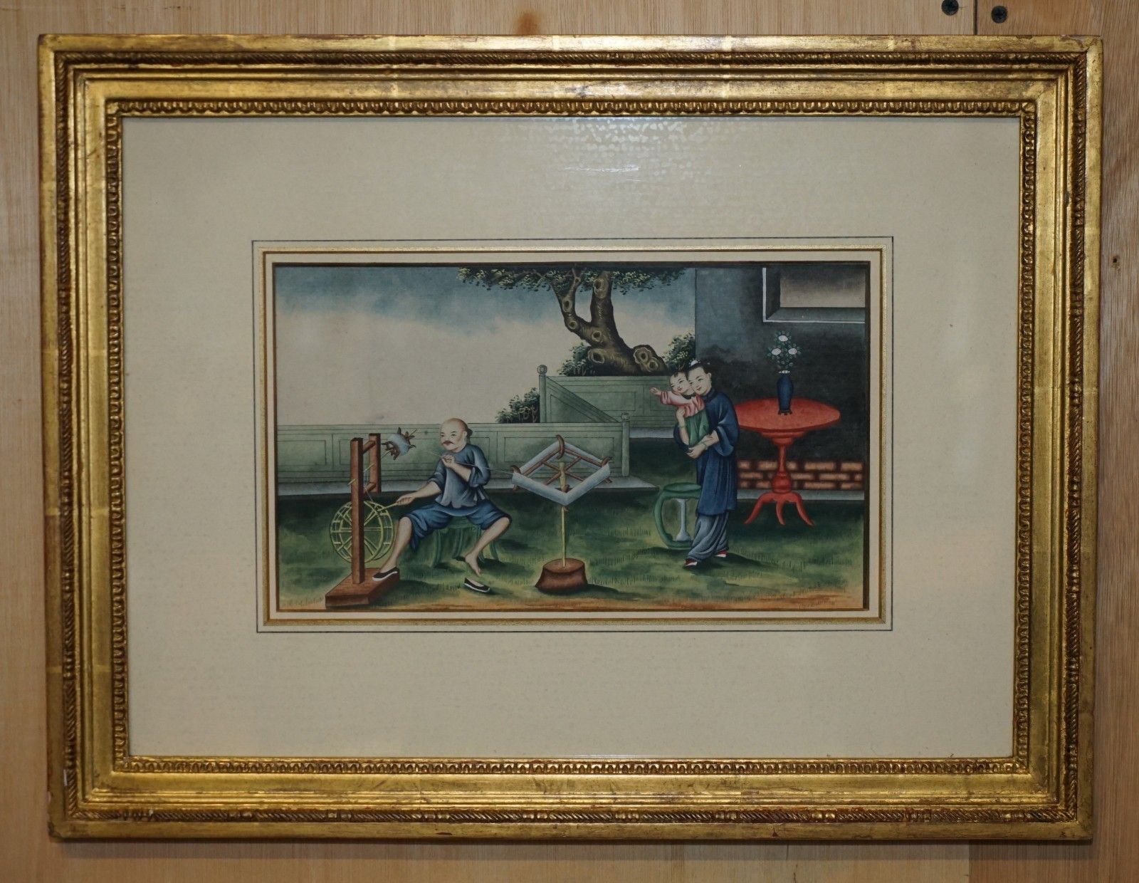 Six Antique Exquisite Chinese Chinoiserie Watercolor & Lacquered Paintings photo vintage