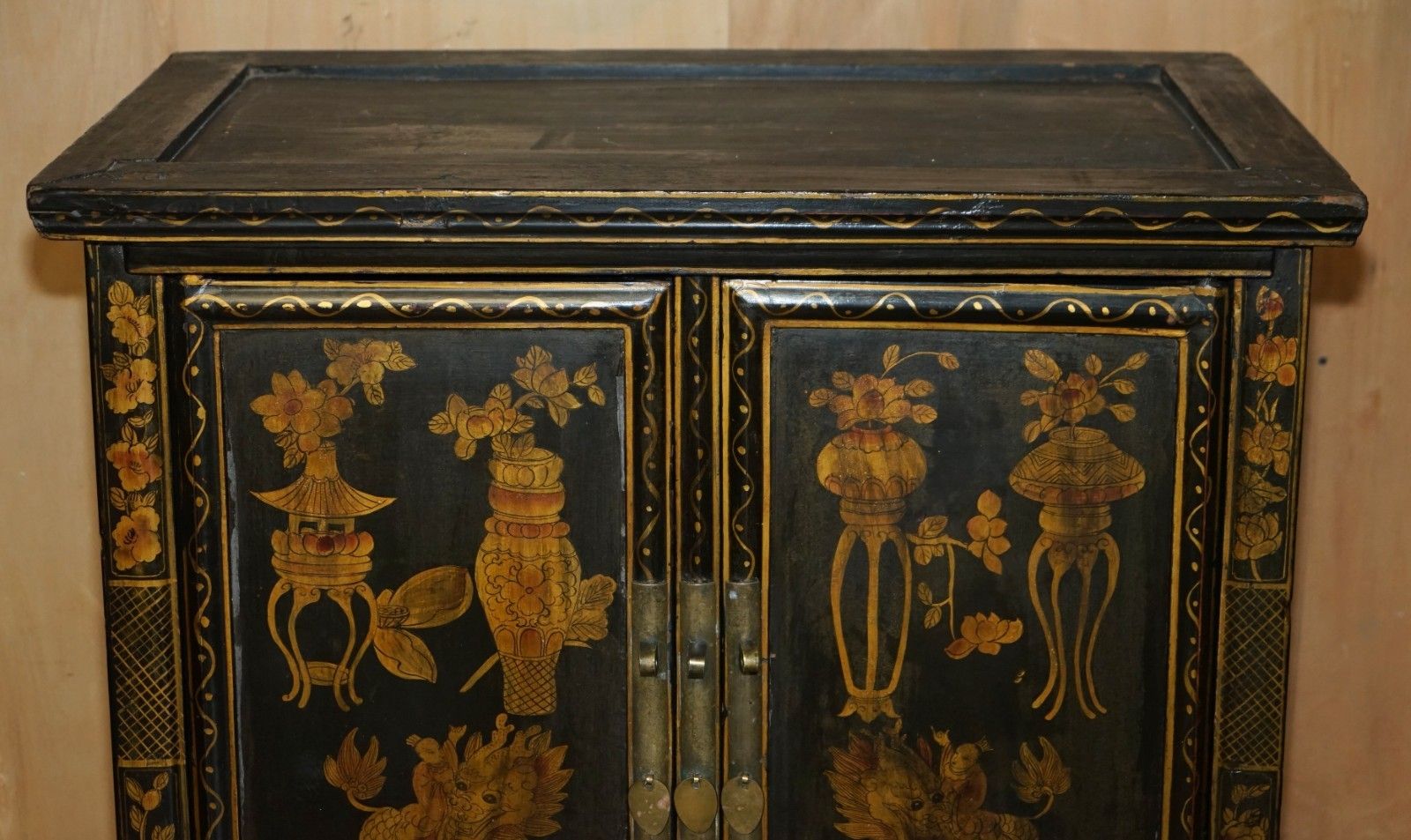 photo buy Chinese Export Chinoiserie Circa 1920 Painted Lacquered Wedding Cabinet Wardrobe