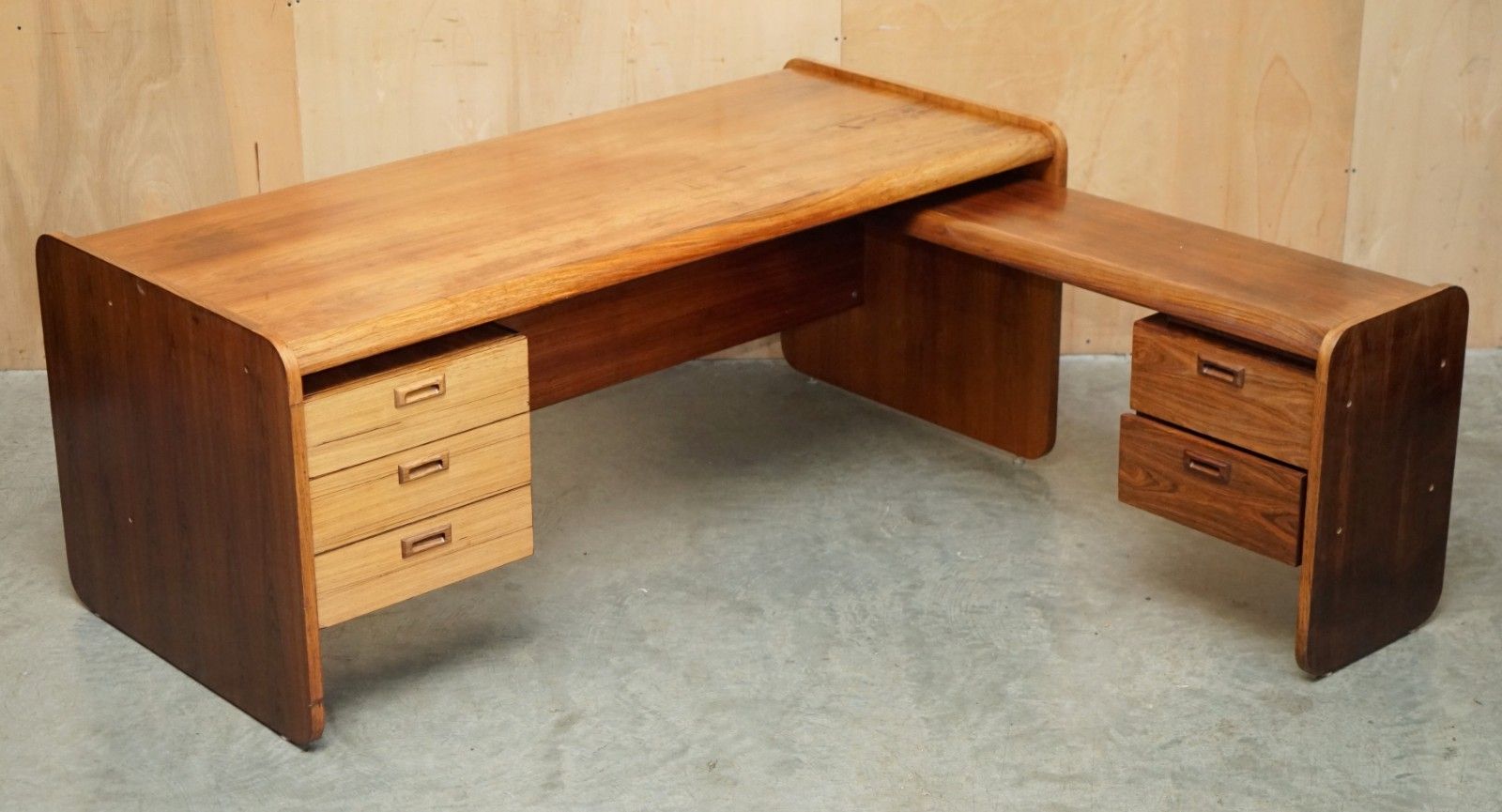 Danish Mid Century Modern Brazilian Wood Office Right Corner Desk Part Of Suite photo furniture