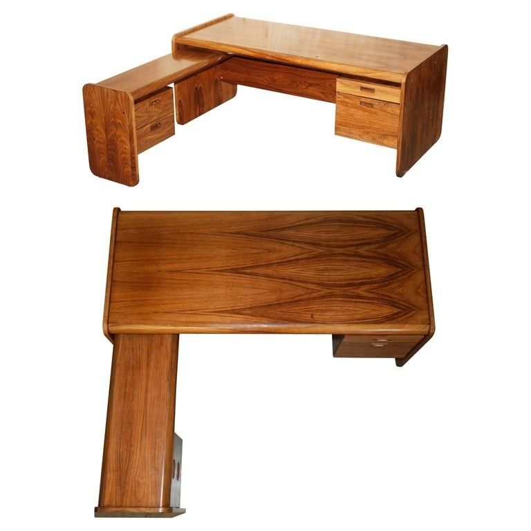 Danish Mid Century Modern Brazilian Wood Office Left Corner Desk Part Of Suite