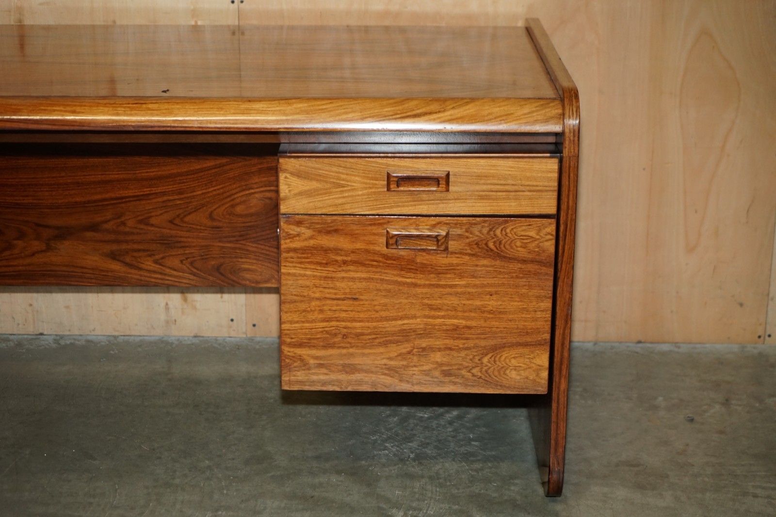 photo for sale Danish Mid Century Modern Brazilian Wood Office Left Corner Desk Part Of Suite