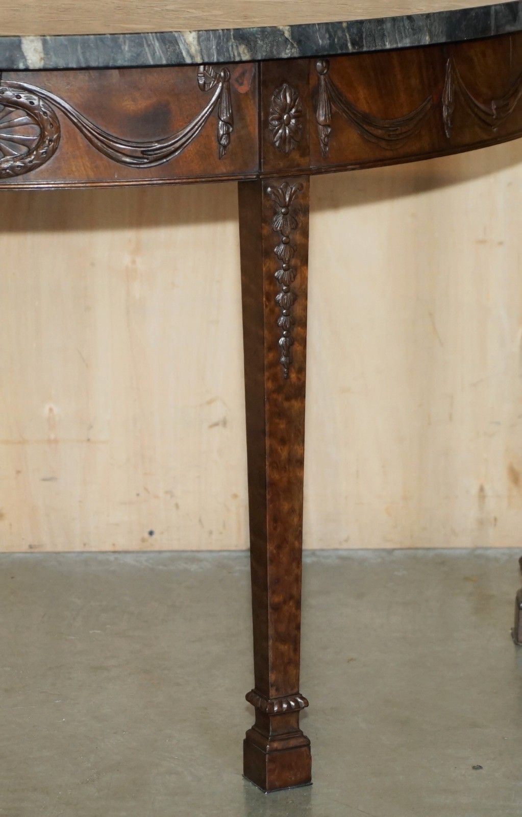 Pair Of 19th Century Mahogany Adams Demi Lune Wabi Sabi Marble Console Tables photo vintage