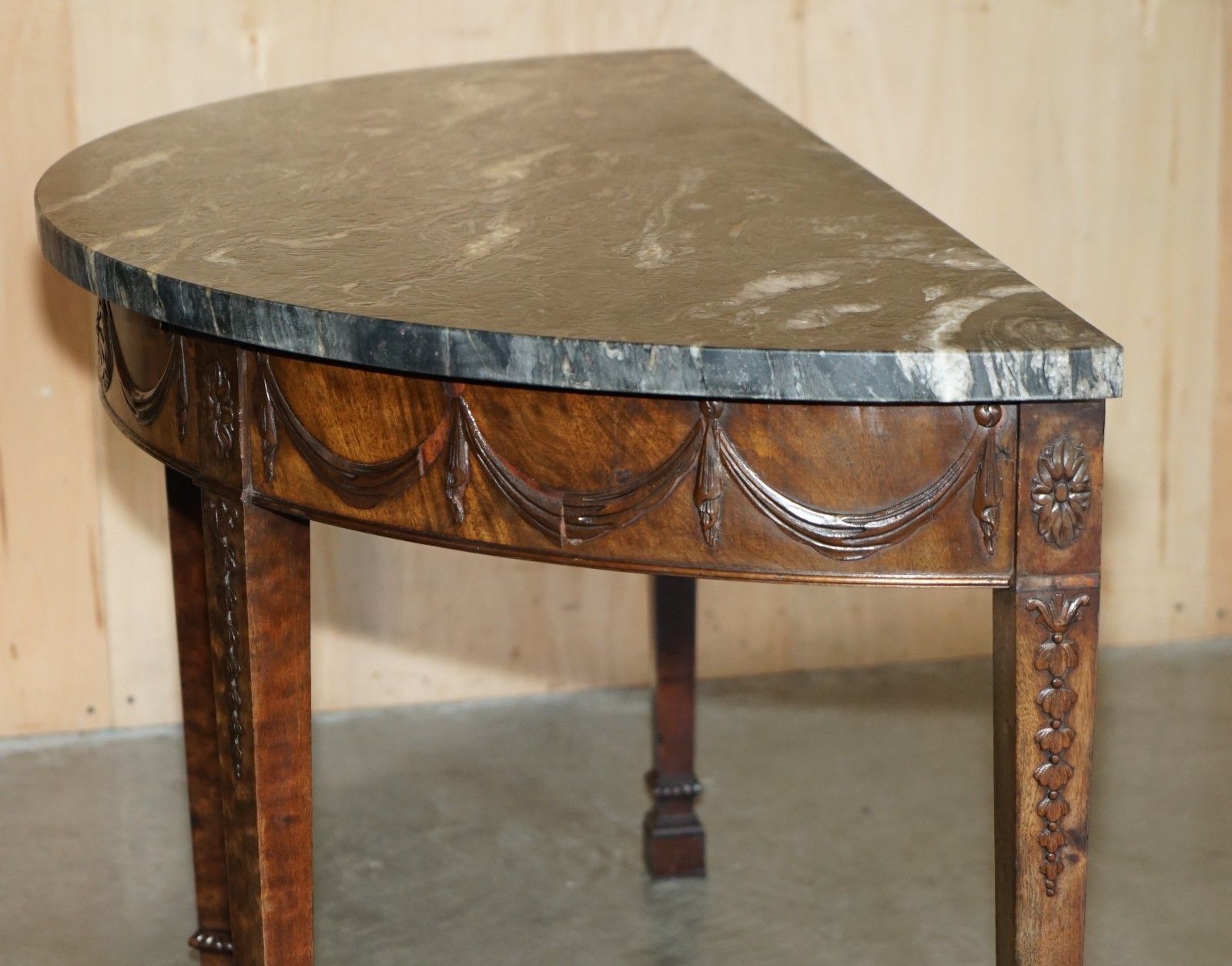 photo vinterior Pair Of 19th Century Mahogany Adams Demi Lune Wabi Sabi Marble Console Tables