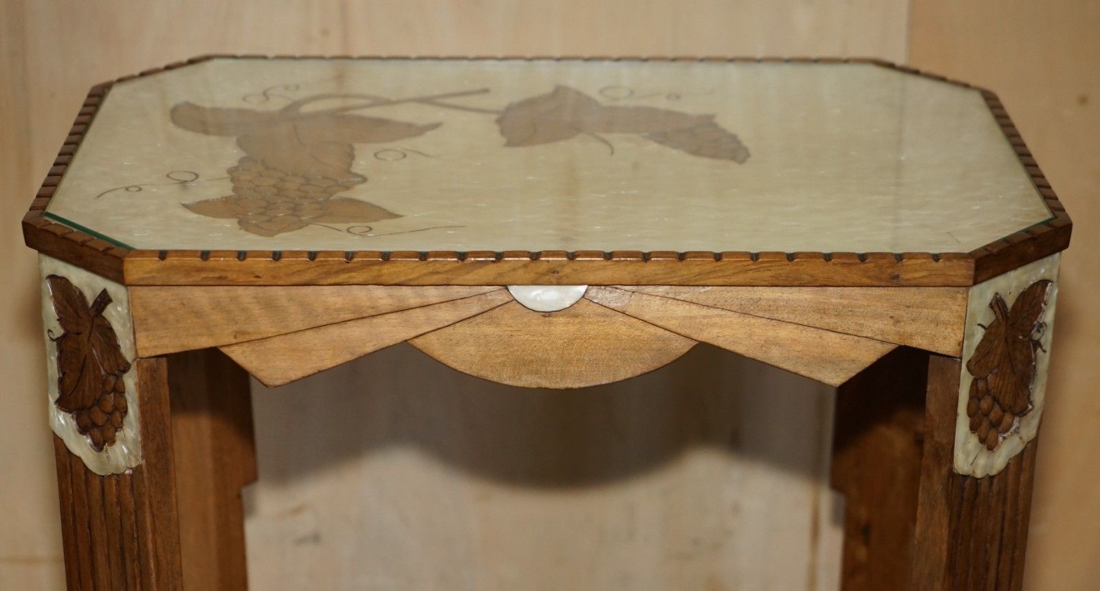 photo vinterior Art Deco Circa 1920's Mother Of Pearl Walnut Tray Table With Removable Tray