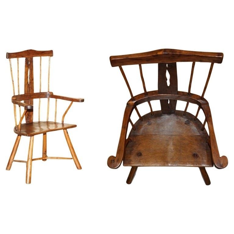 Rare Antique 18th Century Yew & Oak Windsor Armchair Primate Design Stick Back