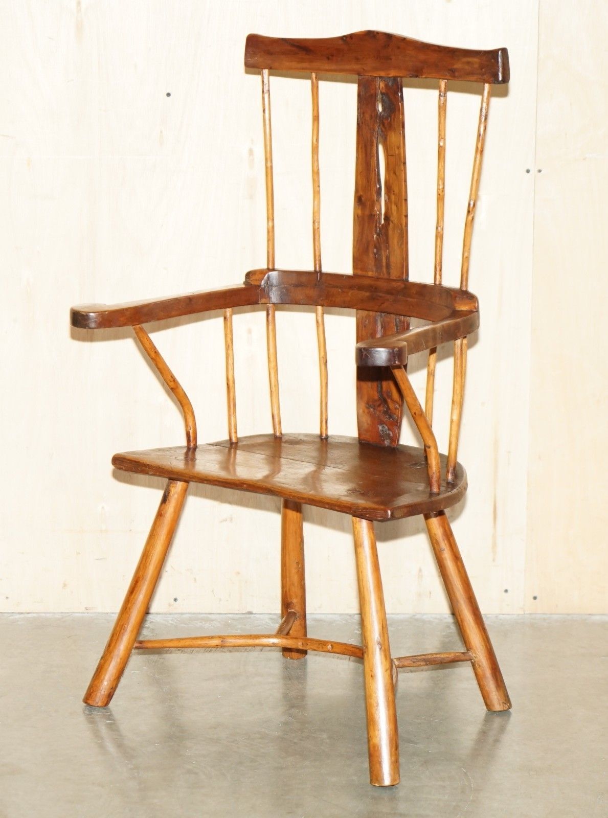 Rare Antique 18th Century Yew & Oak Windsor Armchair Primate Design Stick Back photo furniture