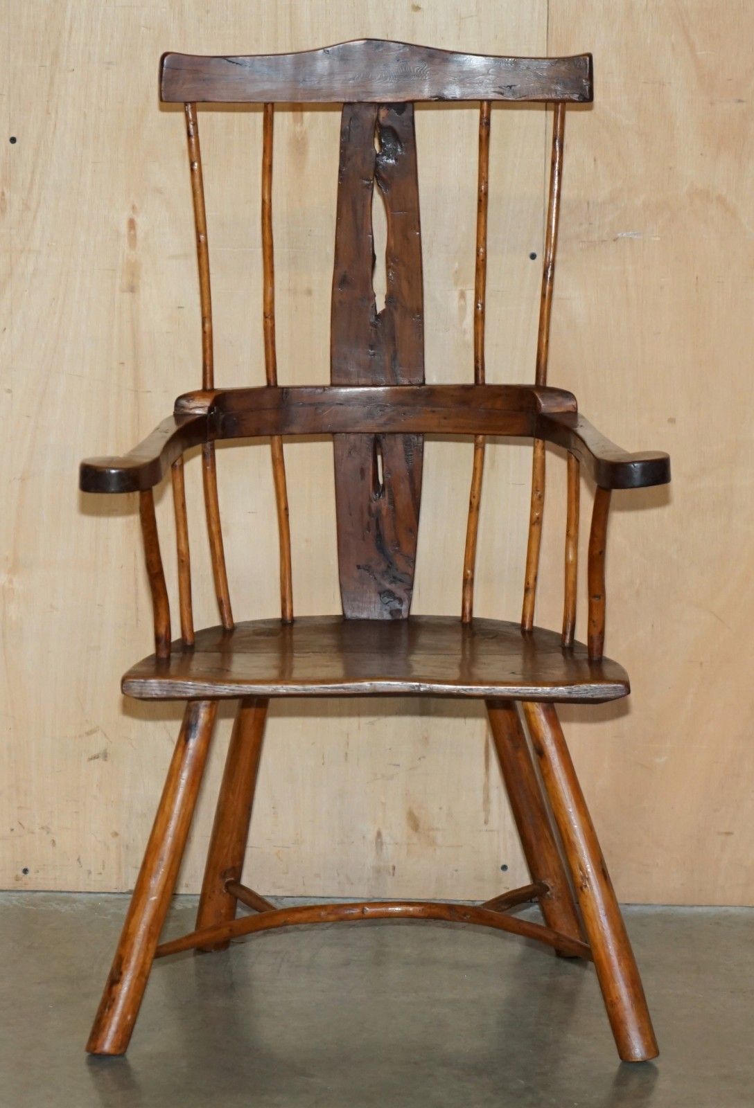 Rare Antique 18th Century Yew & Oak Windsor Armchair Primate Design Stick Back photo for sale