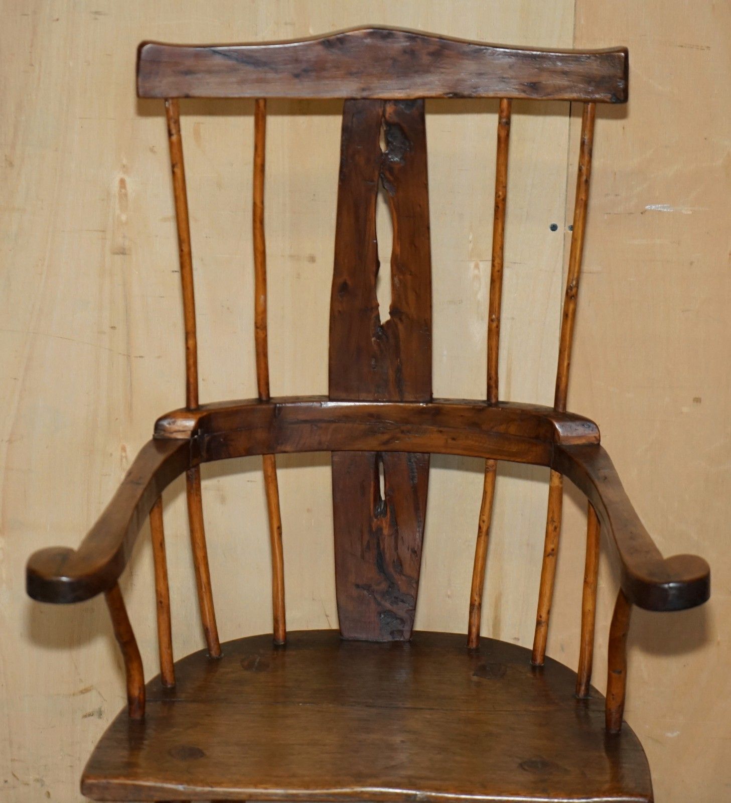 Rare Antique 18th Century Yew & Oak Windsor Armchair Primate Design Stick Back photo Furniture