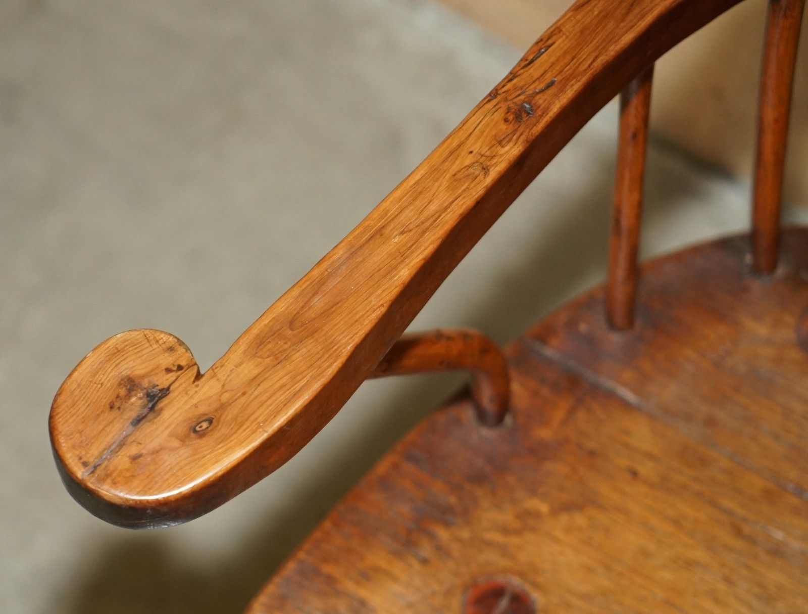 photo for sale Rare Antique 18th Century Yew & Oak Windsor Armchair Primate Design Stick Back