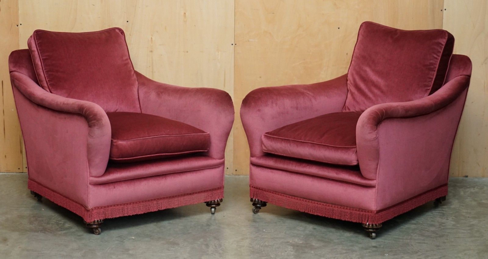 Exquisite Victorian Salmon Velour Upholstered Sofa & Pair Of Armchairs Suite photo furniture