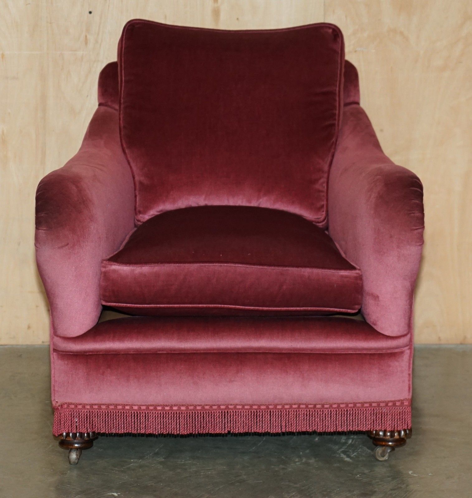 Exquisite Victorian Salmon Velour Upholstered Sofa & Pair Of Armchairs Suite photo Furniture