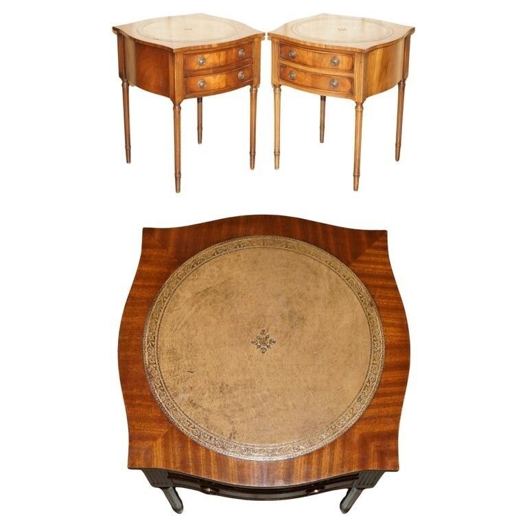 Pair Of Mid Century Bevan Funnell Mahogany & Leather Side End Bedside Tables
