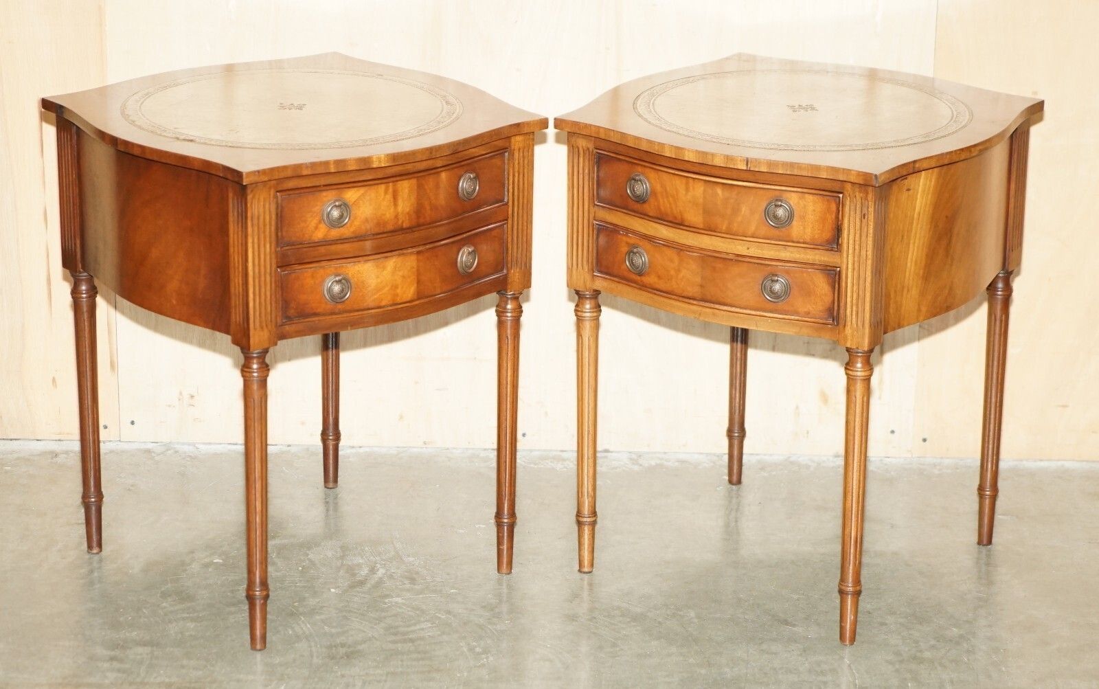 Pair Of Mid Century Bevan Funnell Mahogany & Leather Side End Bedside Tables photo furniture