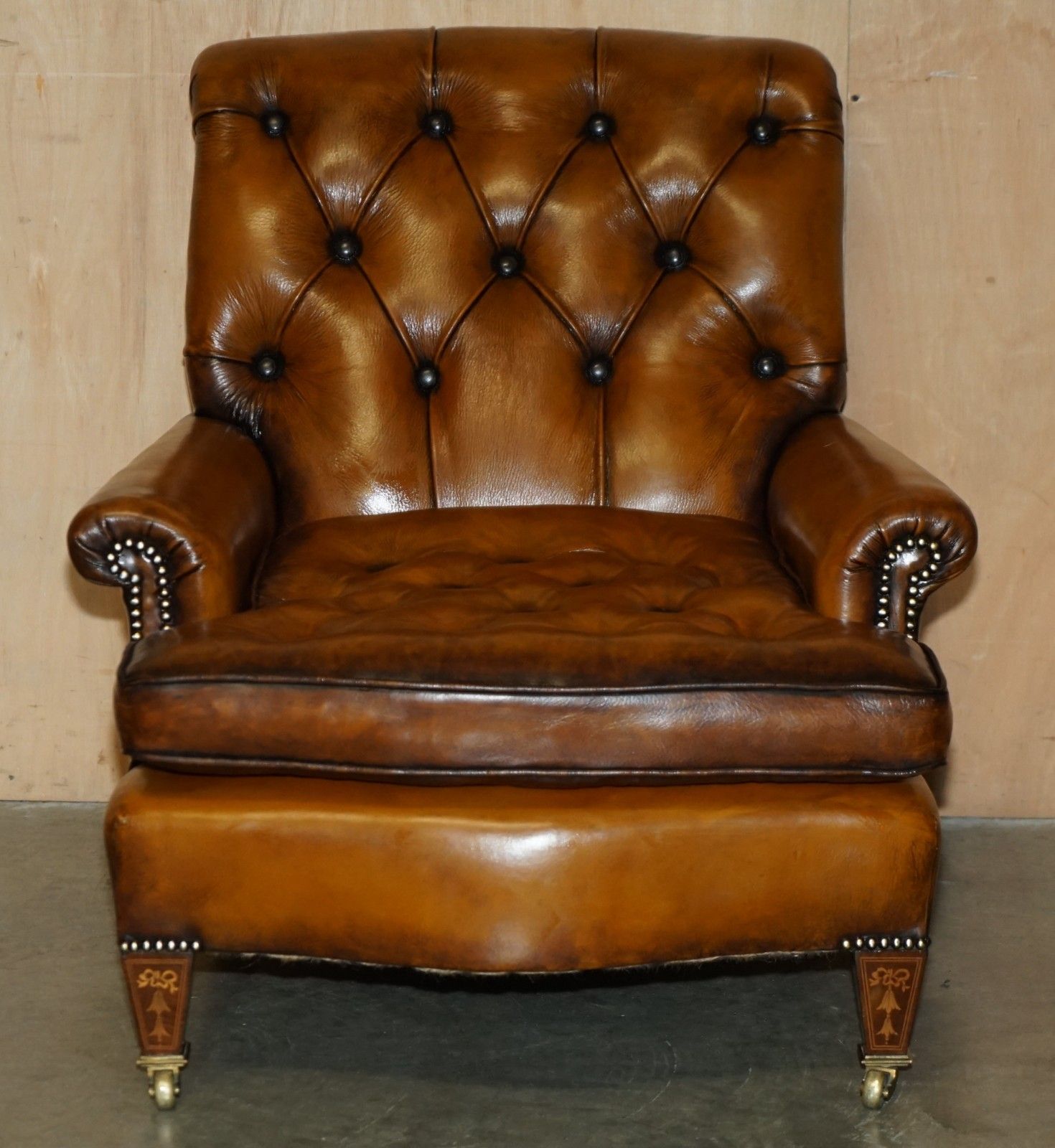 Super Rare Howard & Son's Fully Restored Chesterfield Brown Leather Armchair photo for sale